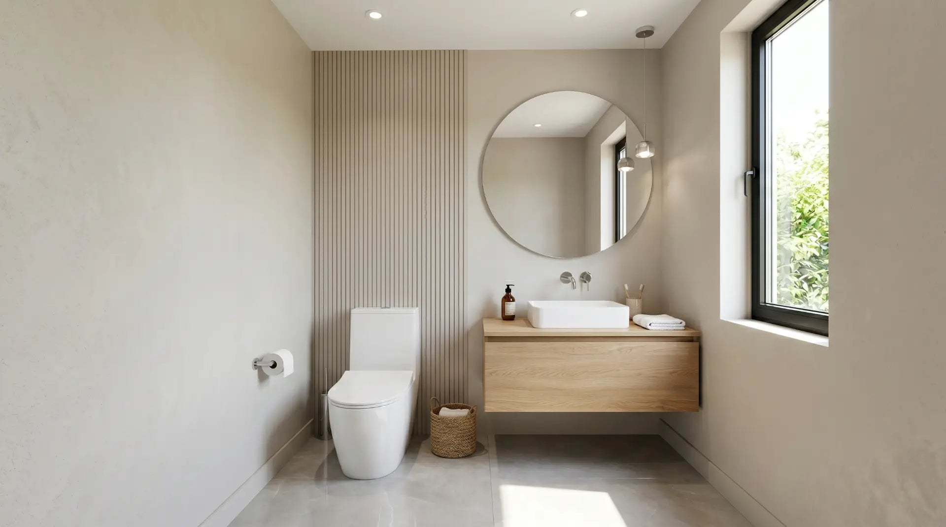 Compact modern toilet installed in a stylish small bathroom with space-saving design and contemporary fixtures
