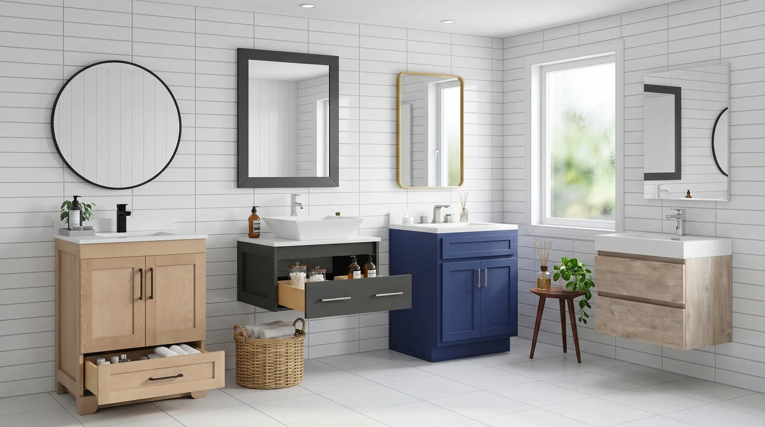 A modern compact bathroom featuring a 24 inch floating vanity