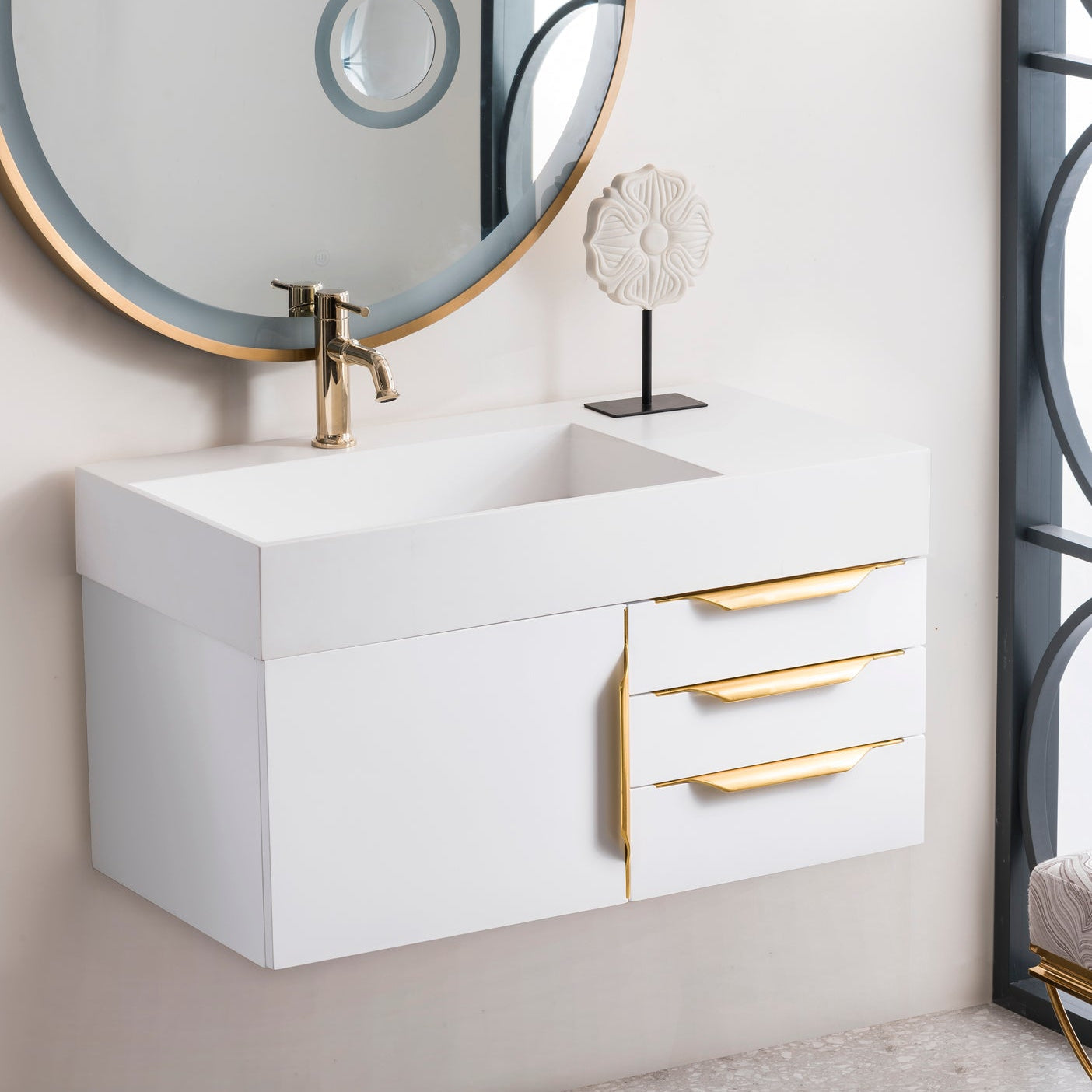 Glossy White / Radiant Gold / Glossy White - 1 Faucet Hole