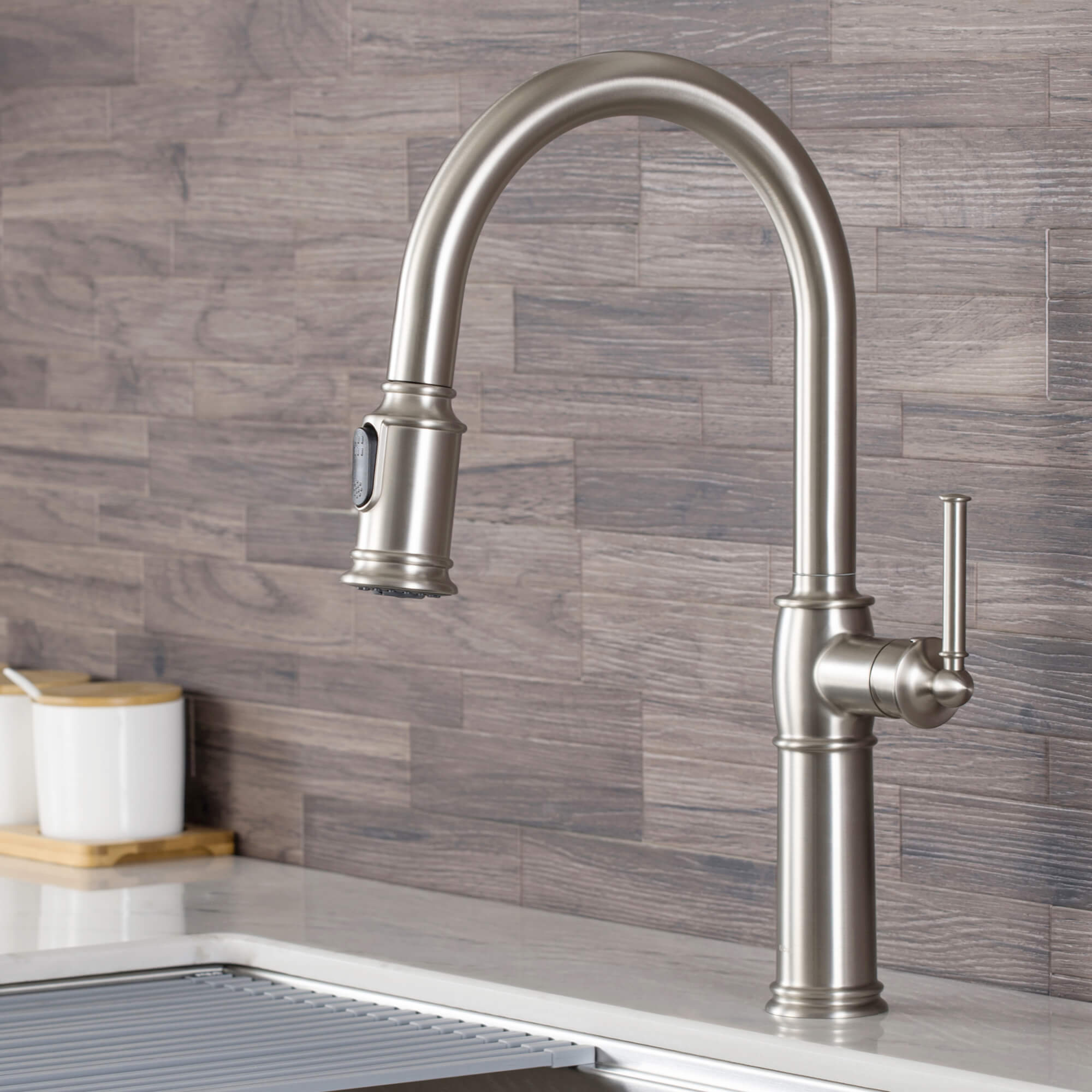 Kraus Sellette Single Handle Deck-mount Kitchen Faucet with Sprayer (Includes Deck Plate) (Includes Soap Dispenser)