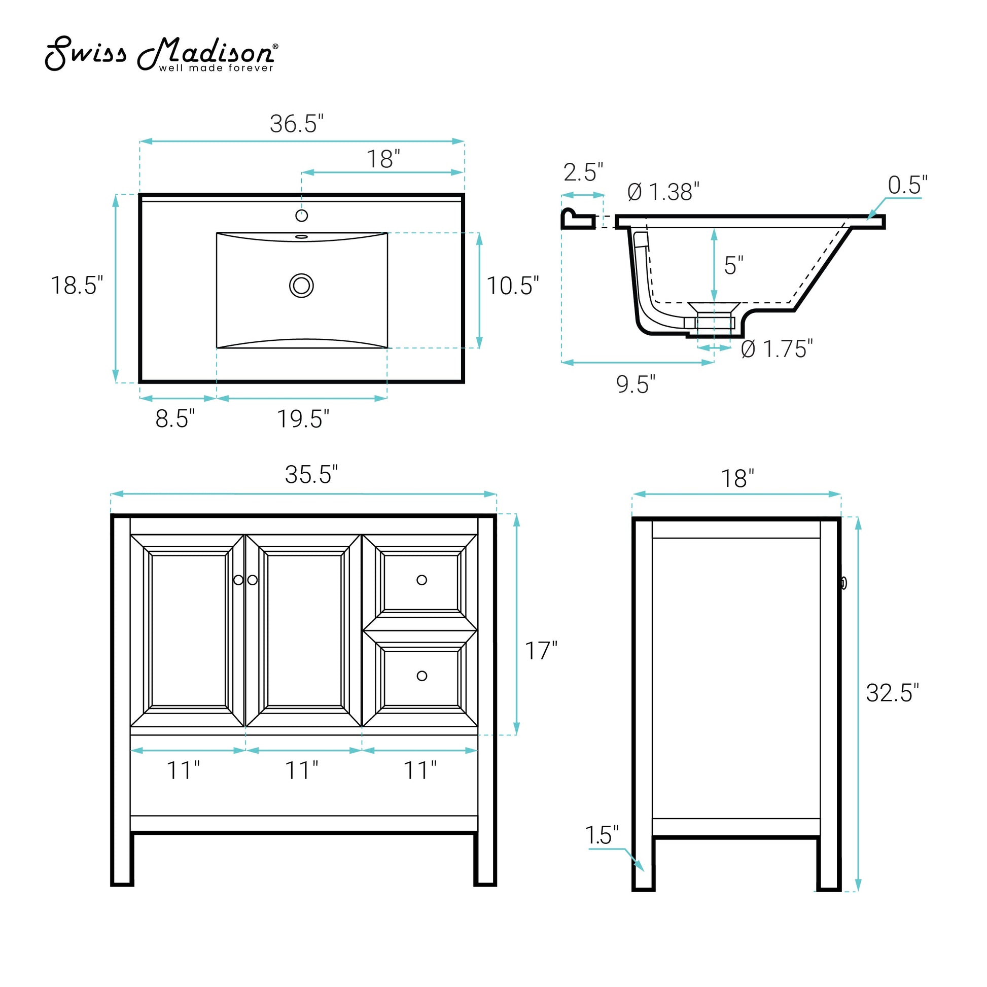 Black Oak / White / 1-Hole