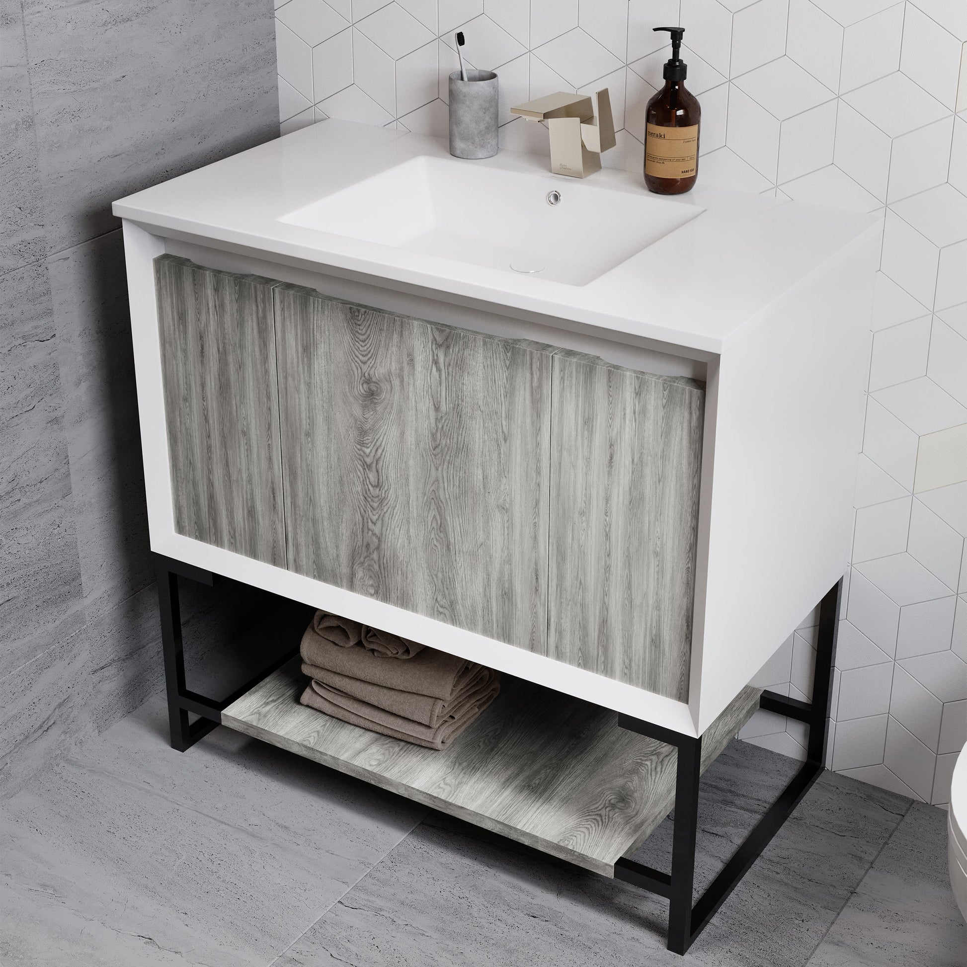 Gray Oak / White / 1-Hole
