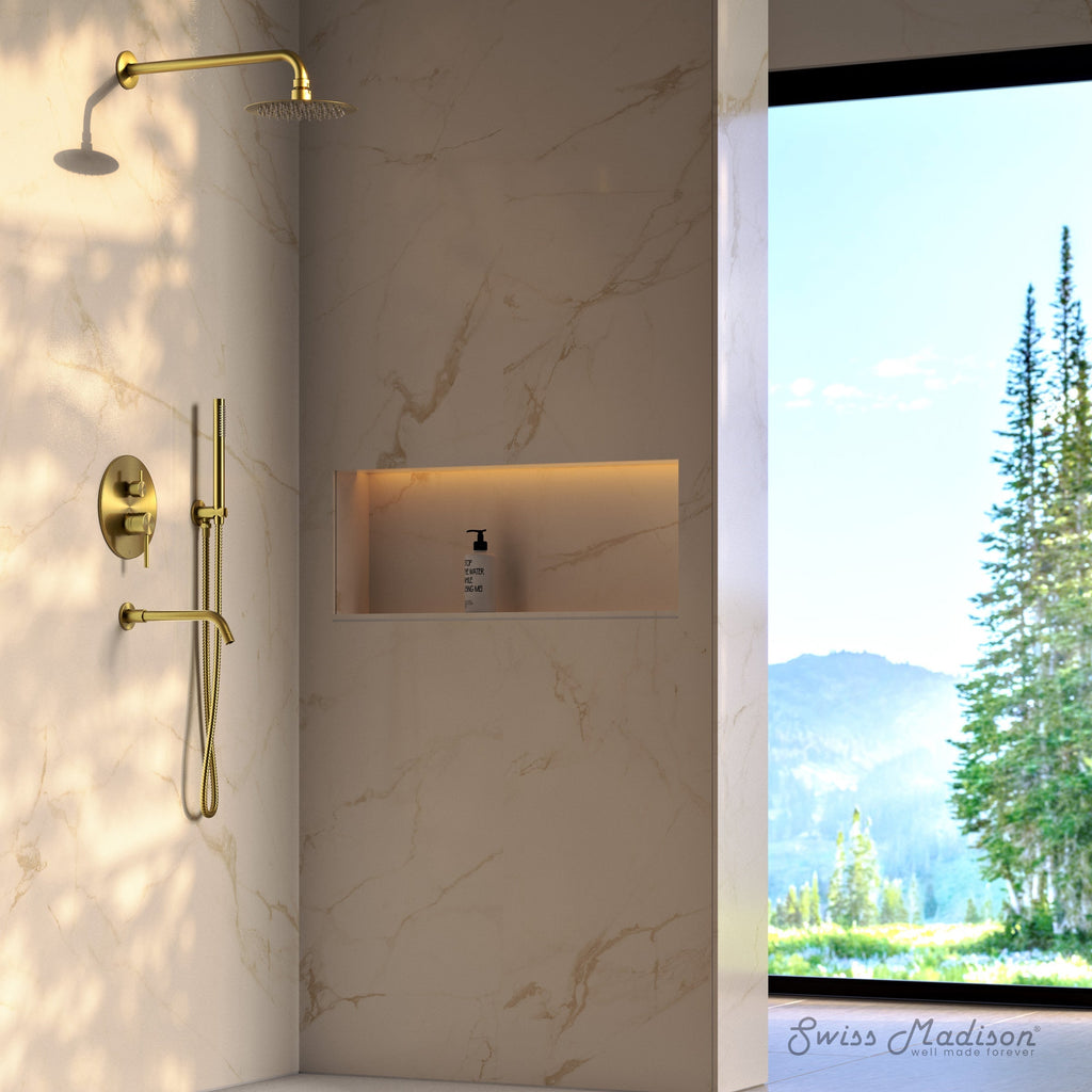 Brushed Gold / With Hand Sprayer / With Tub Filler