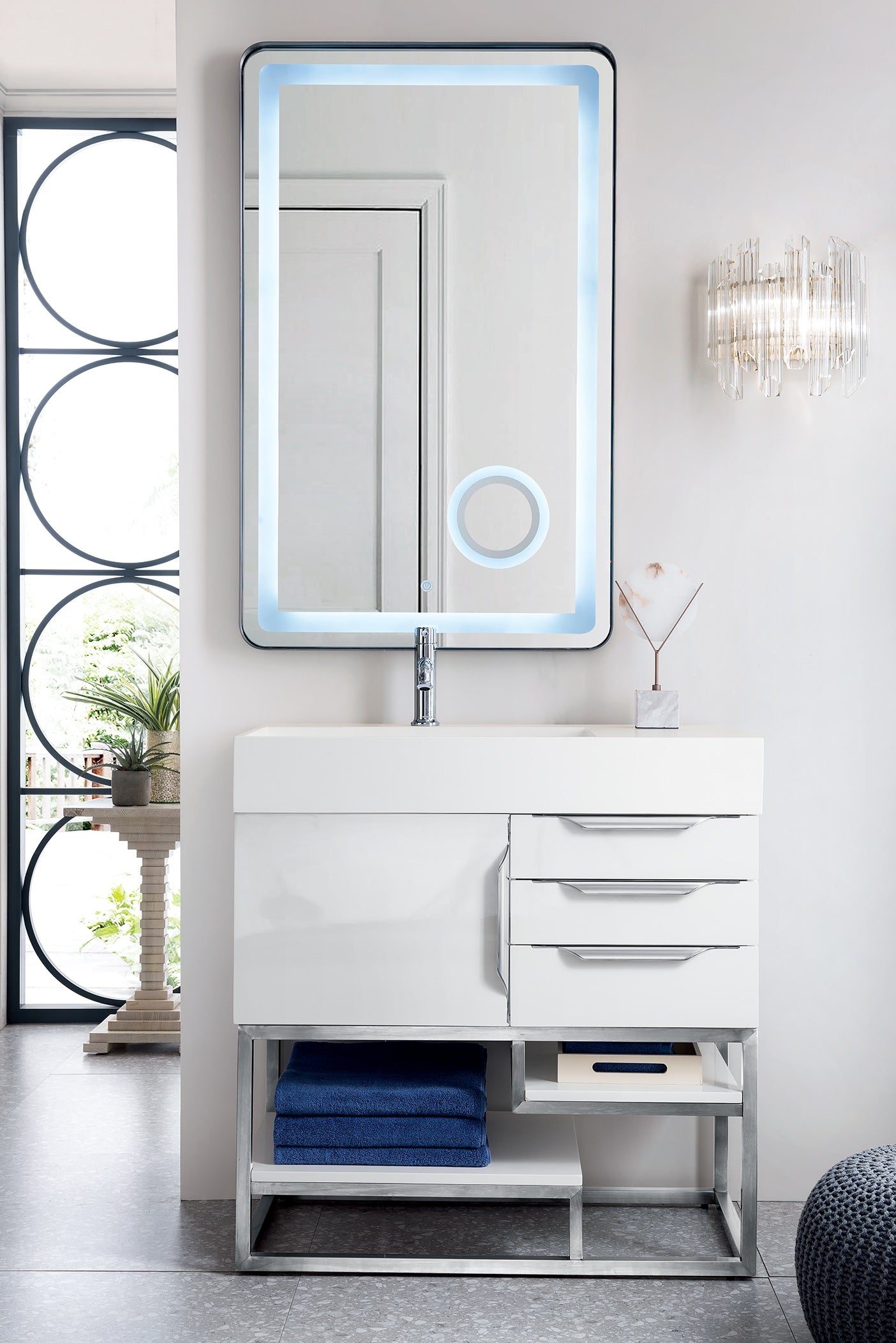 Glossy White / Brushed Nickel / Glossy White - 1 Faucet Hole