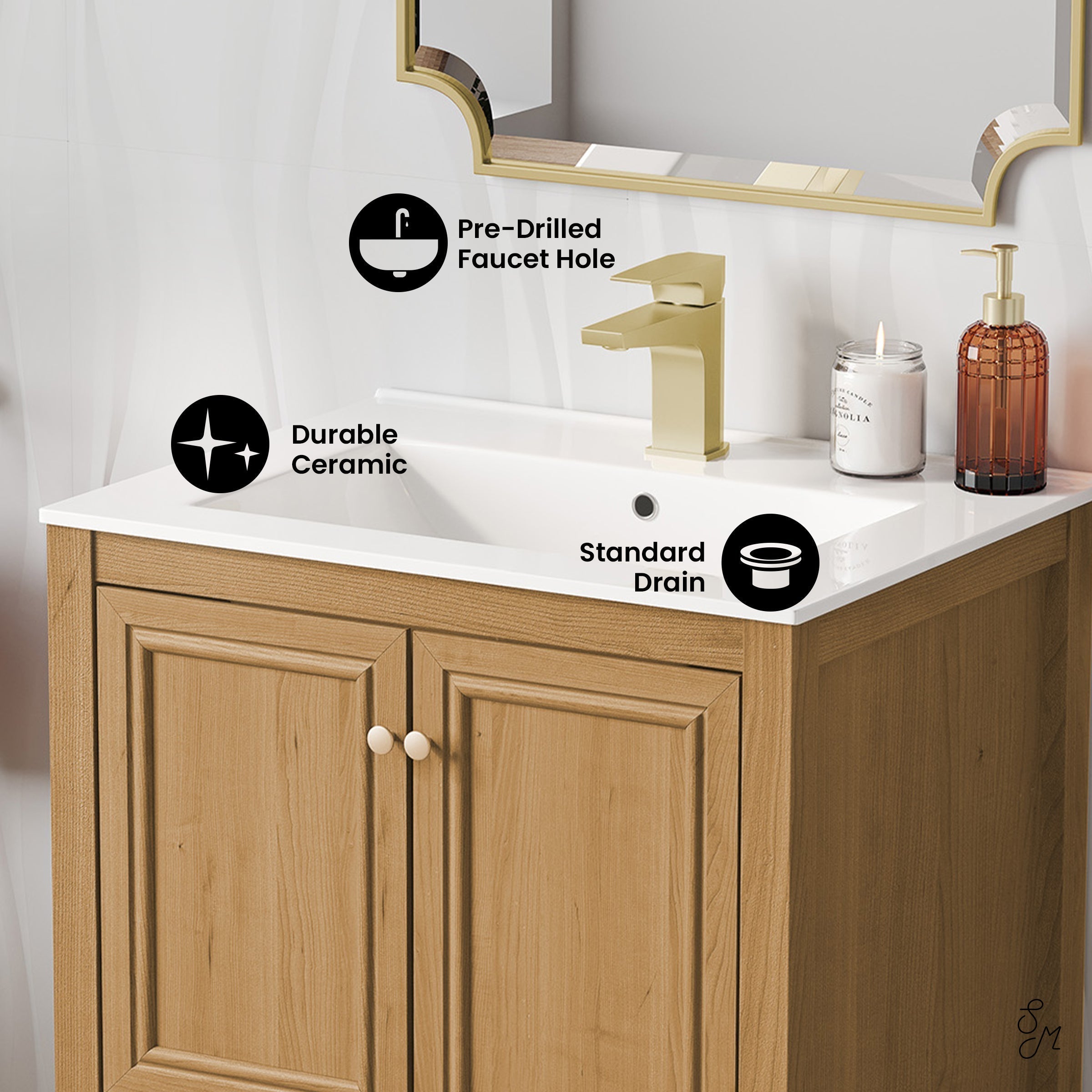 Golden Oak / White / 1-Hole