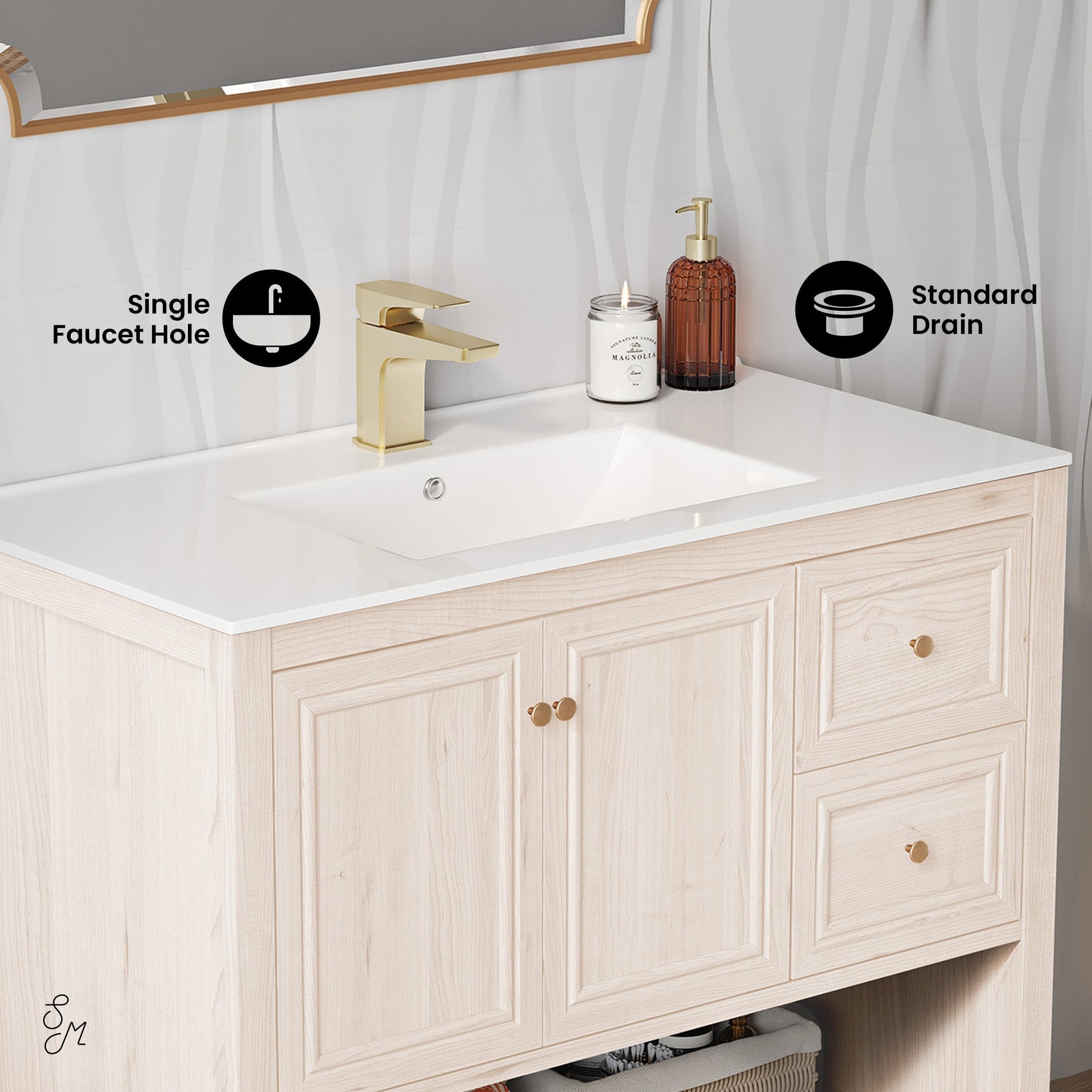 White Oak / White / 1-Hole