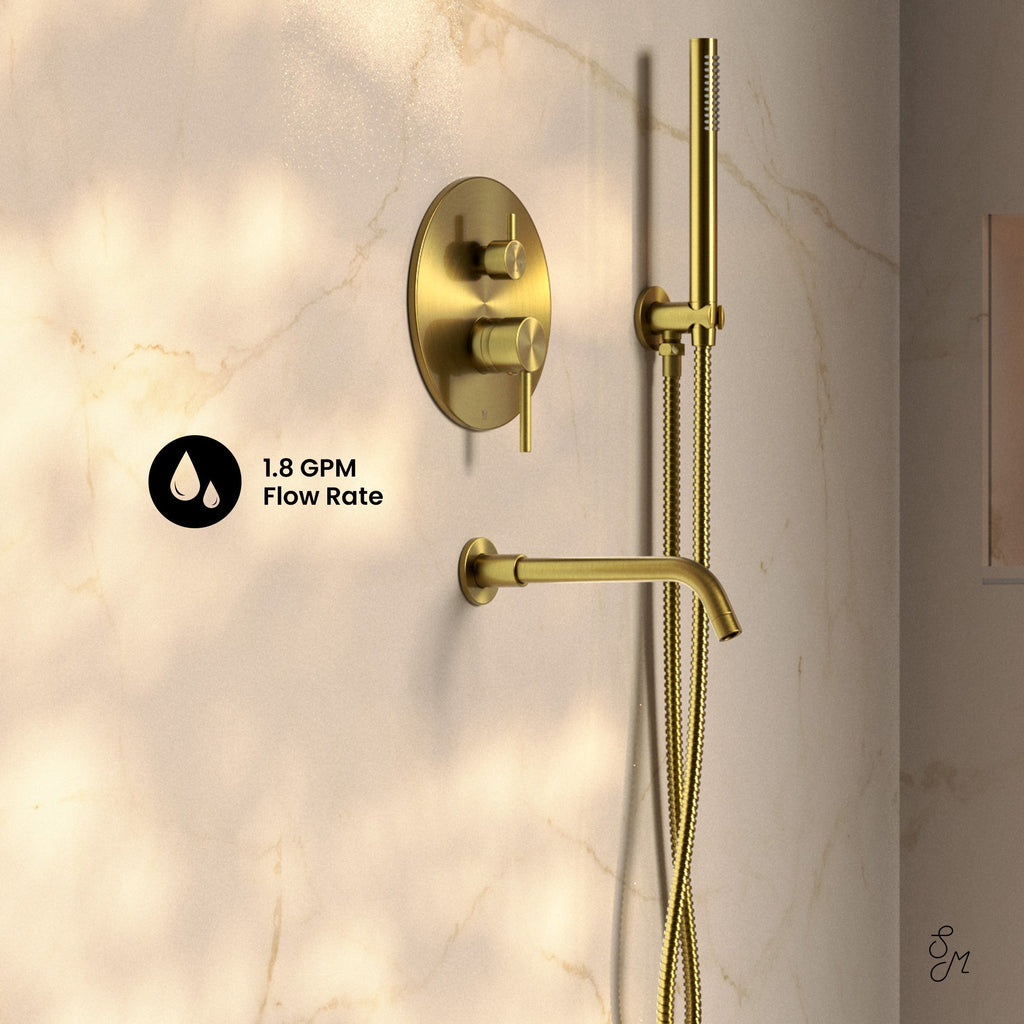 Brushed Gold / With Hand Sprayer / With Tub Filler