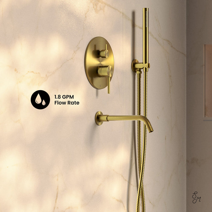 Brushed Gold / With Hand Sprayer / With Tub Filler