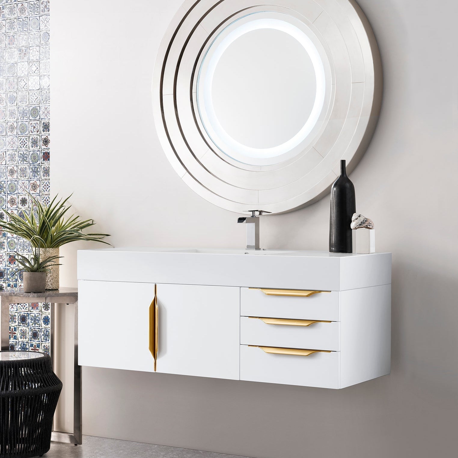 Glossy White / Radiant Gold / Glossy White - 1 Faucet Hole