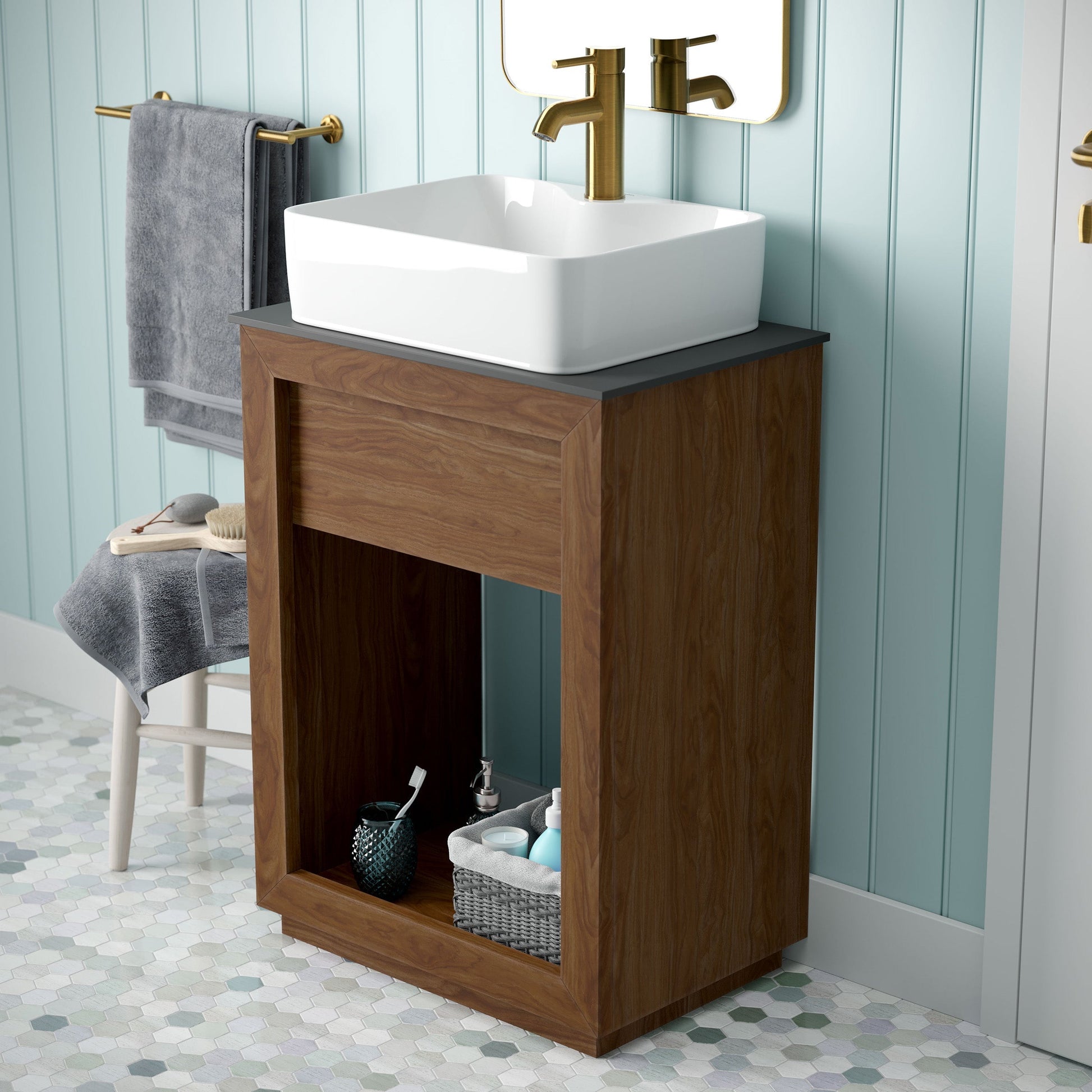 Brown Oak / White / 1-Hole