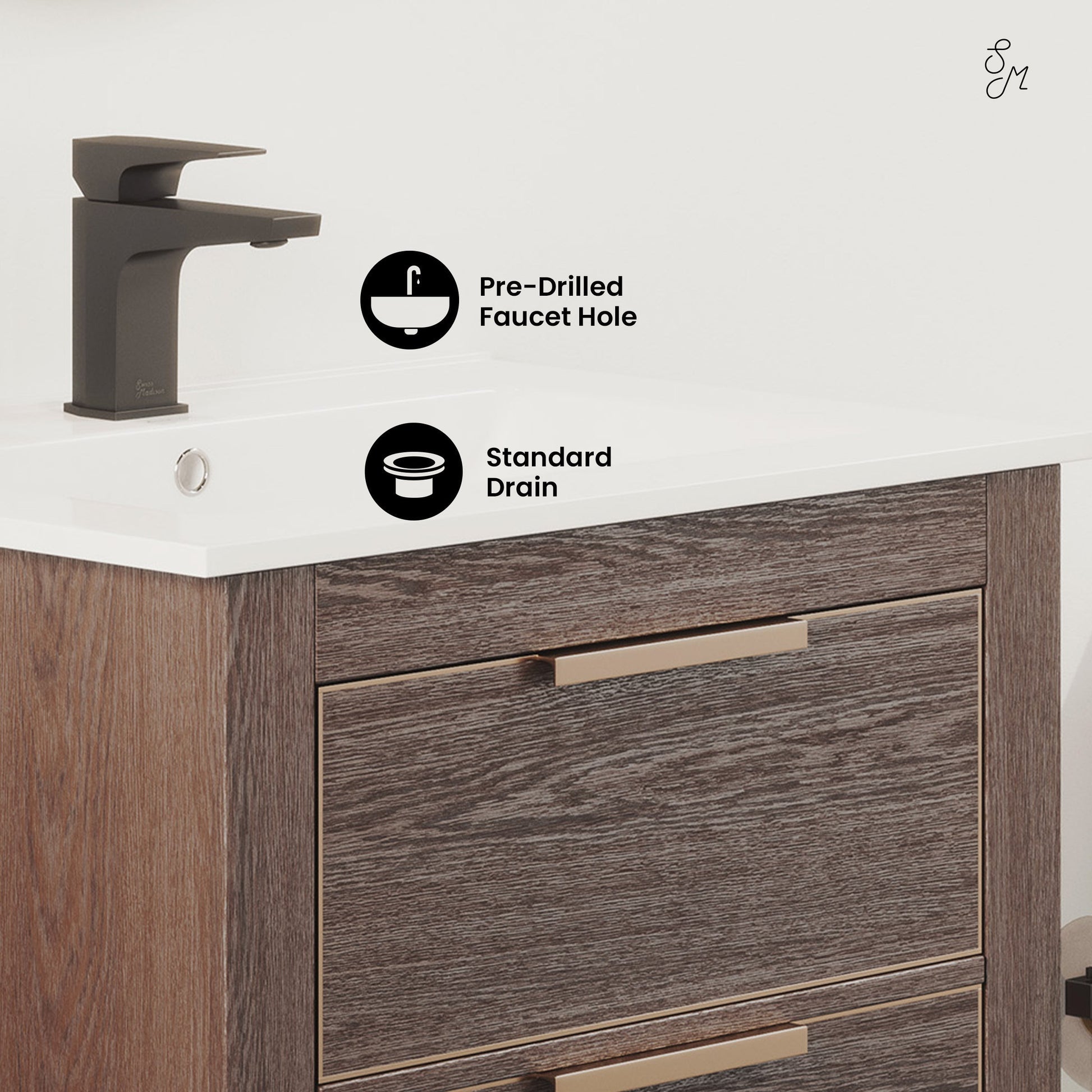 Brown Oak / White / 1-Hole