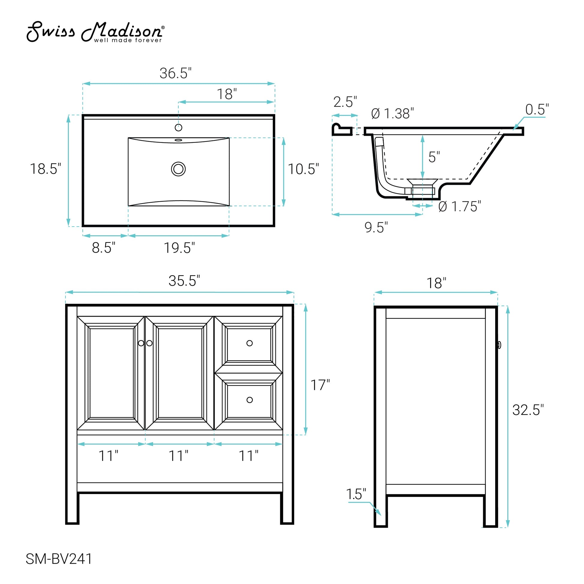 Golden Oak / White / 1-Hole
