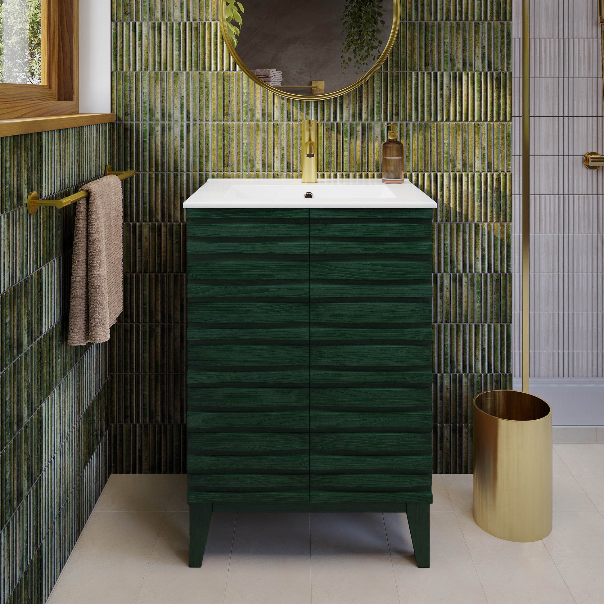 Green Oak / White / 1-Hole