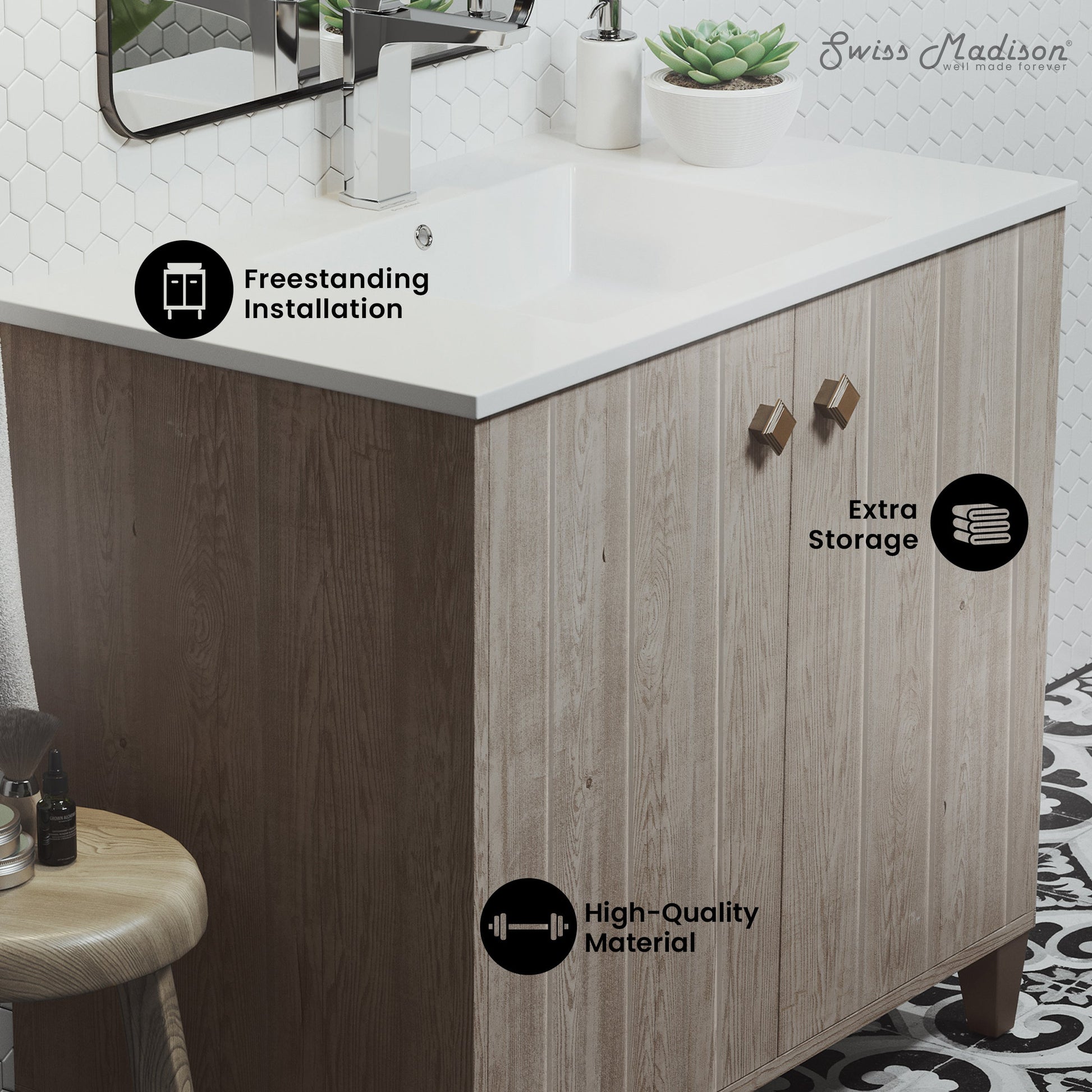 Gray Oak / White / 1-Hole