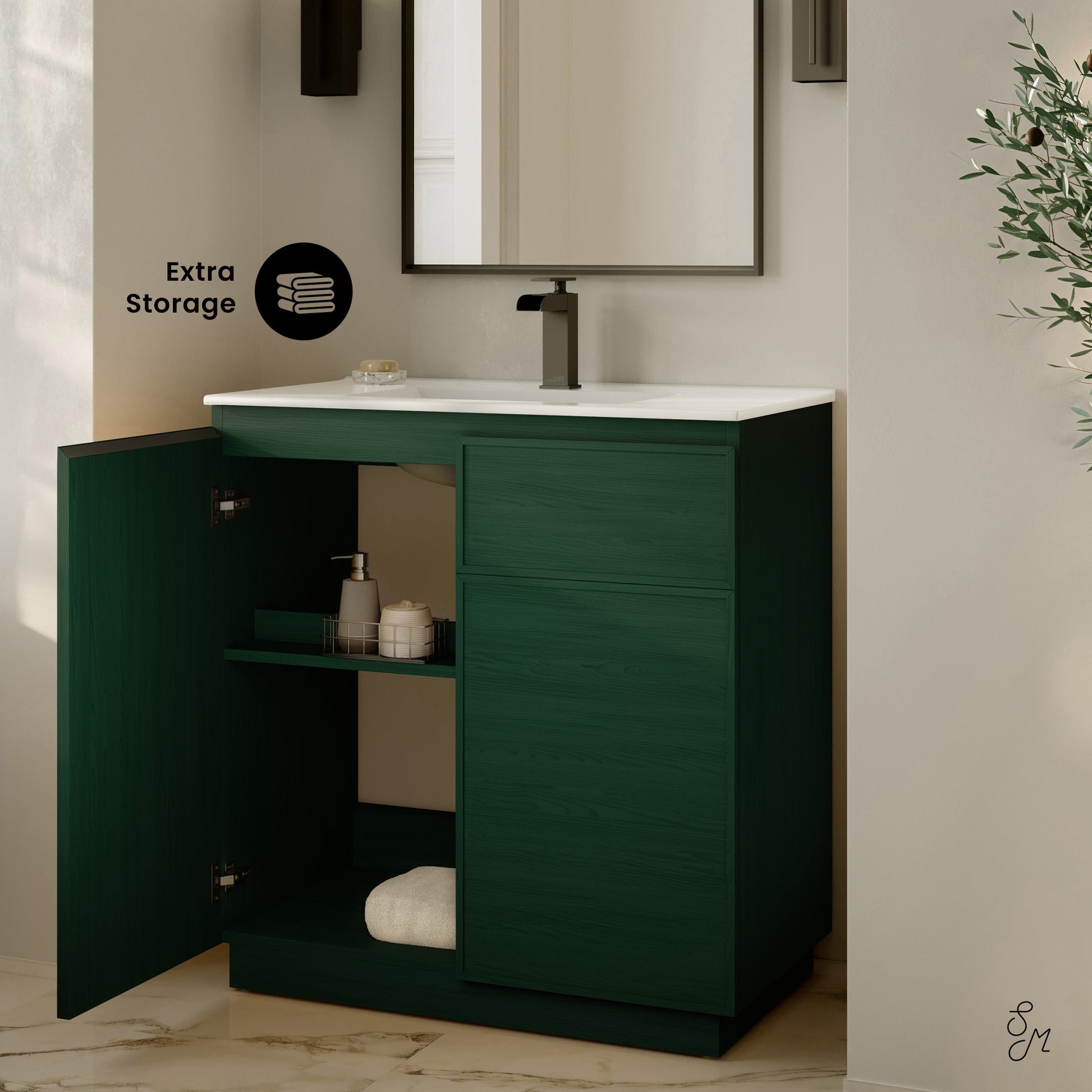 Green Oak / White / 1-Hole