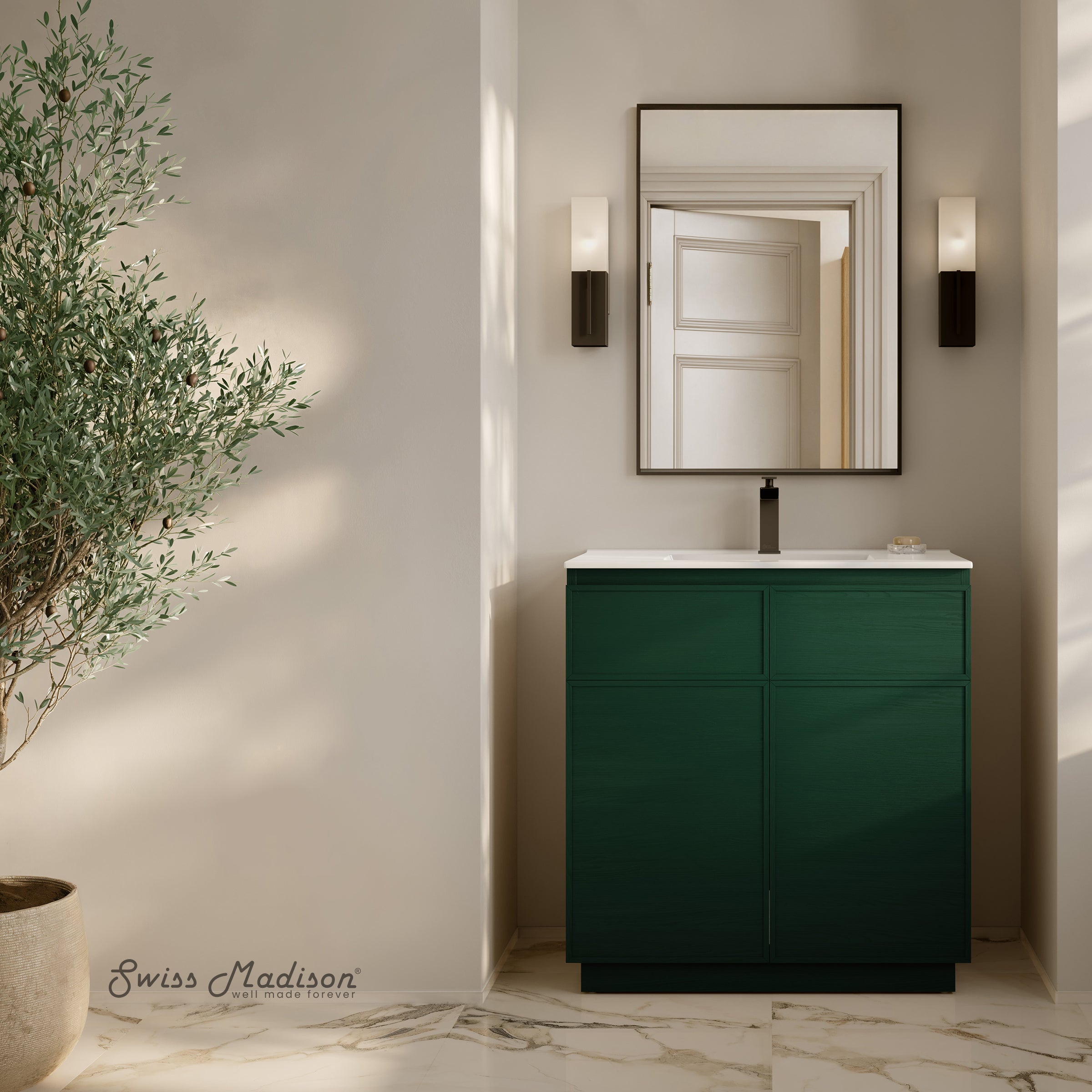 Green Oak / White / 1-Hole