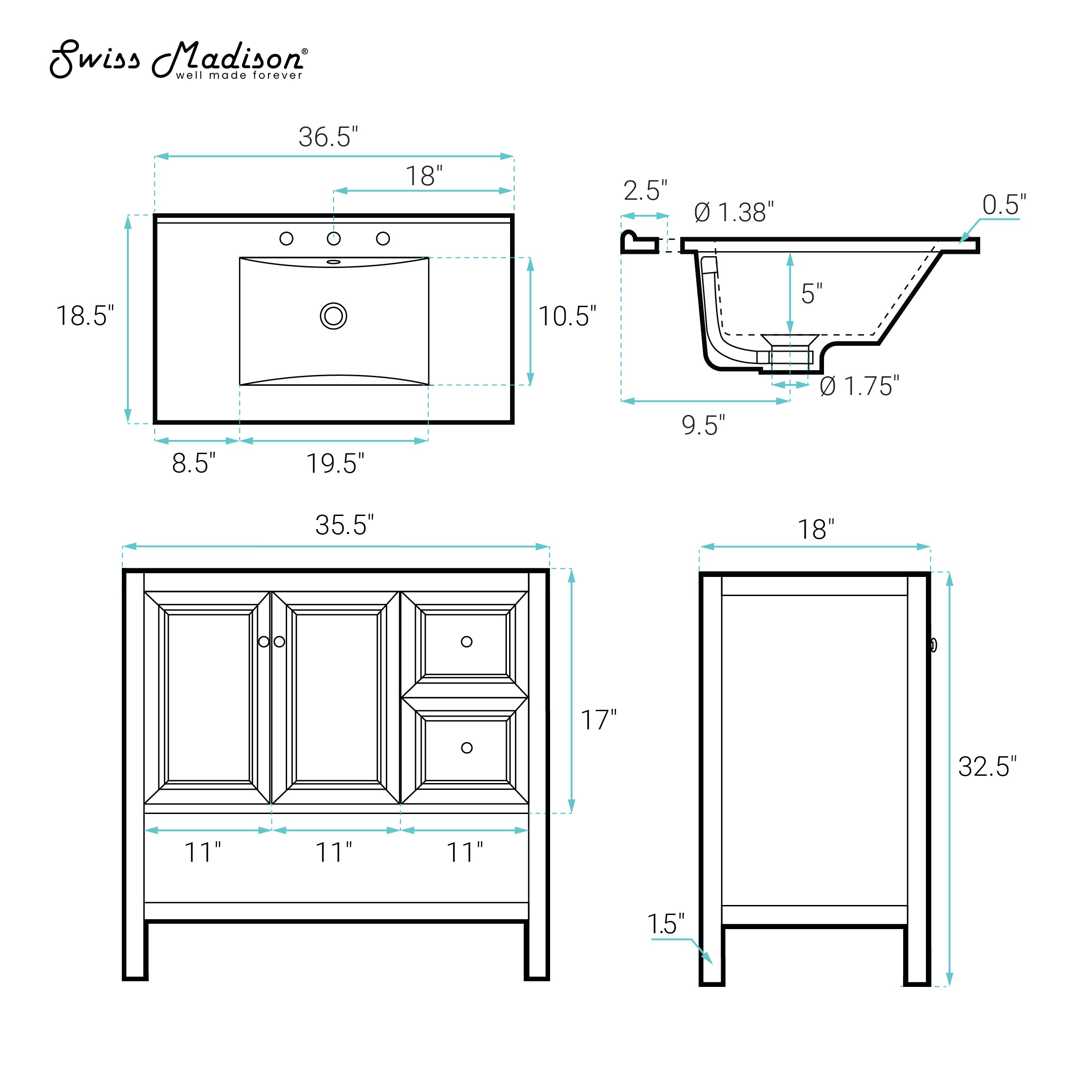 Black Oak / White / 3-Hole
