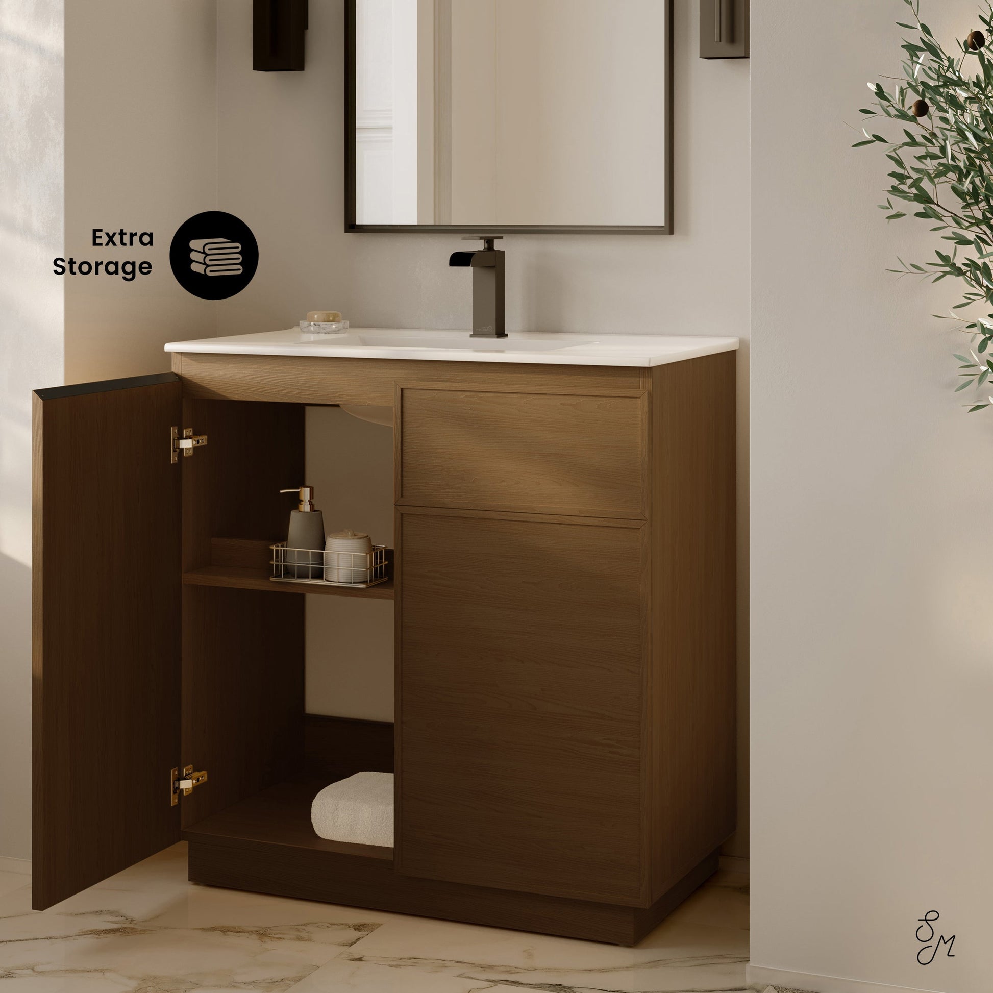 Brown Oak / White / 1-Hole