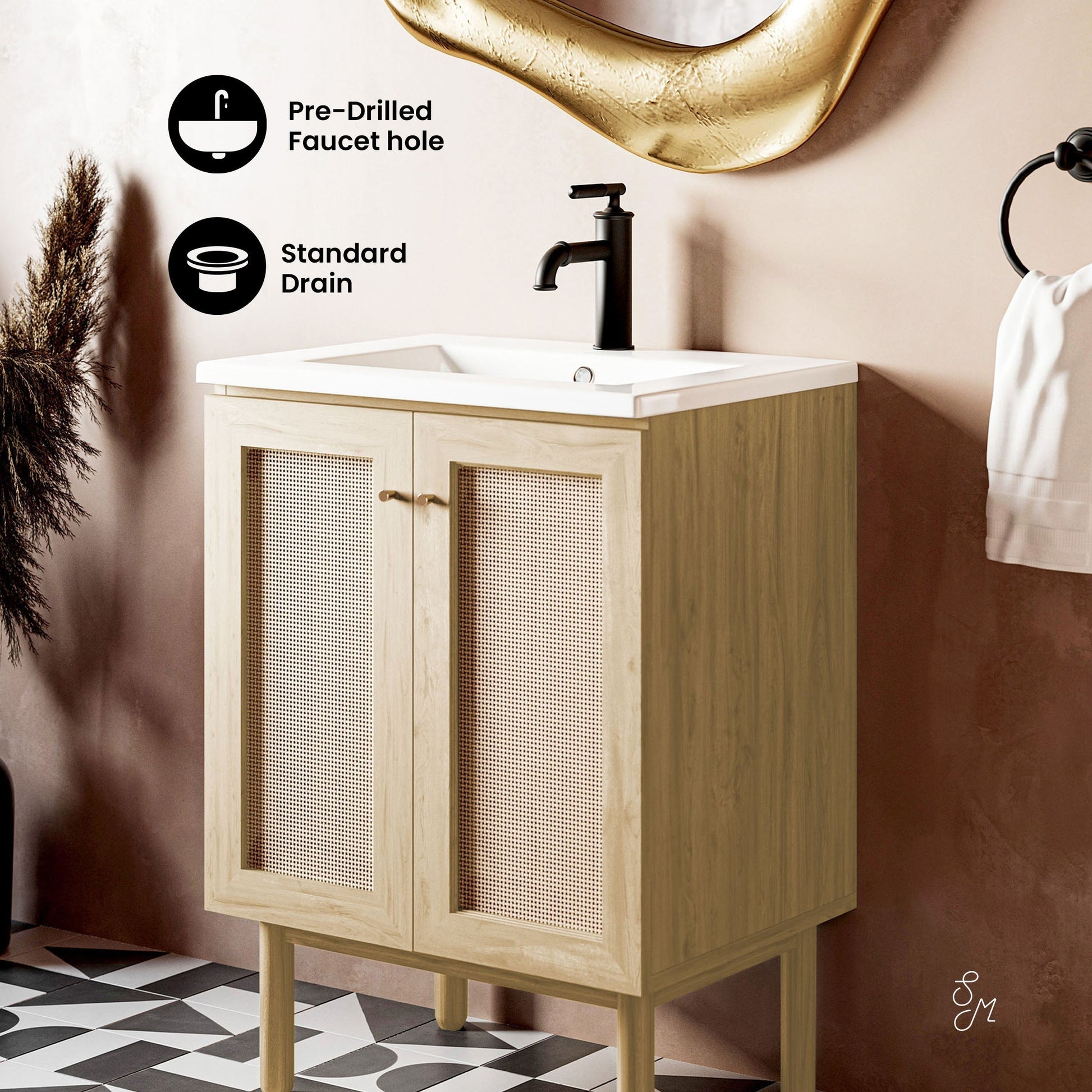 Natural Oak / White / 1-Hole