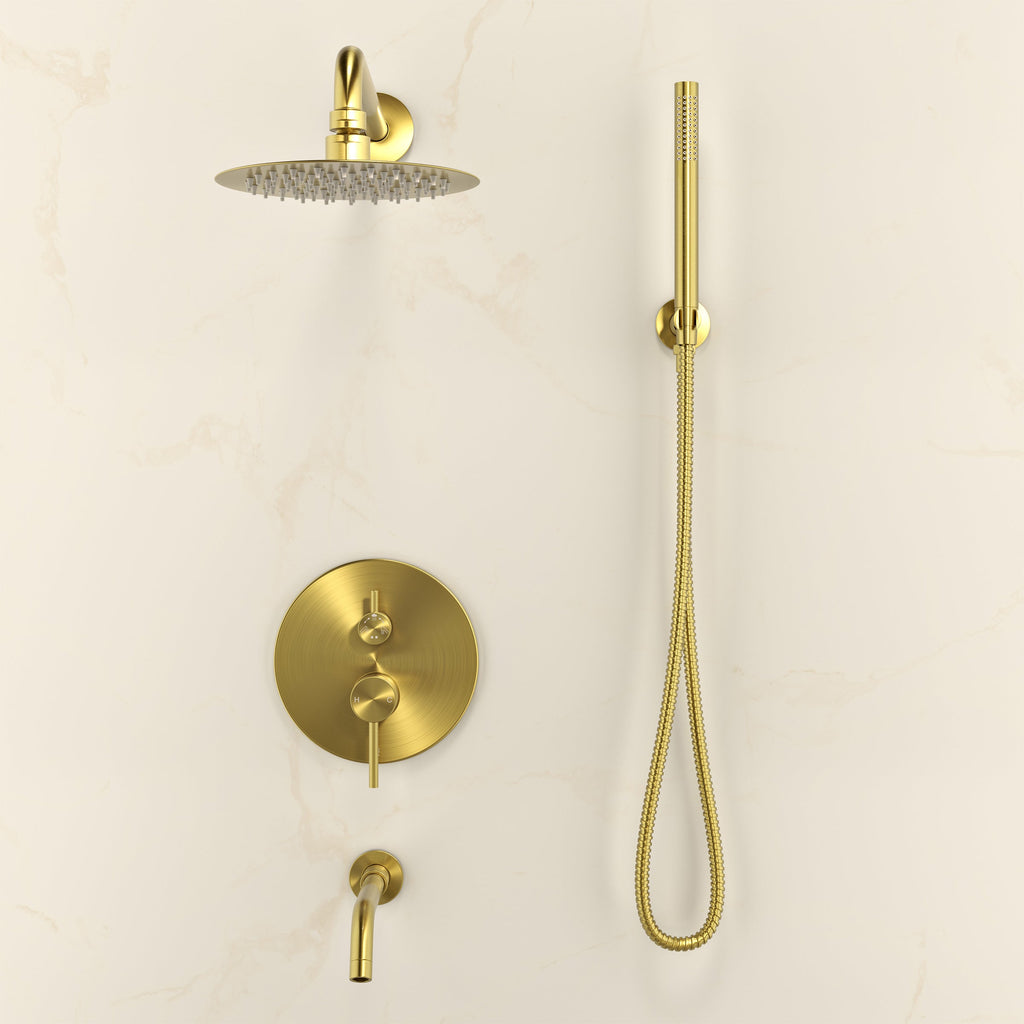 Brushed Gold / With Hand Sprayer / With Tub Filler