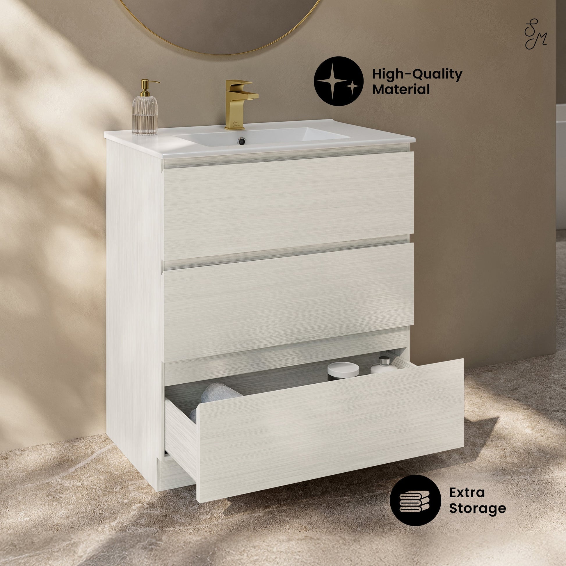 White Oak / Glossy White / 1-Hole