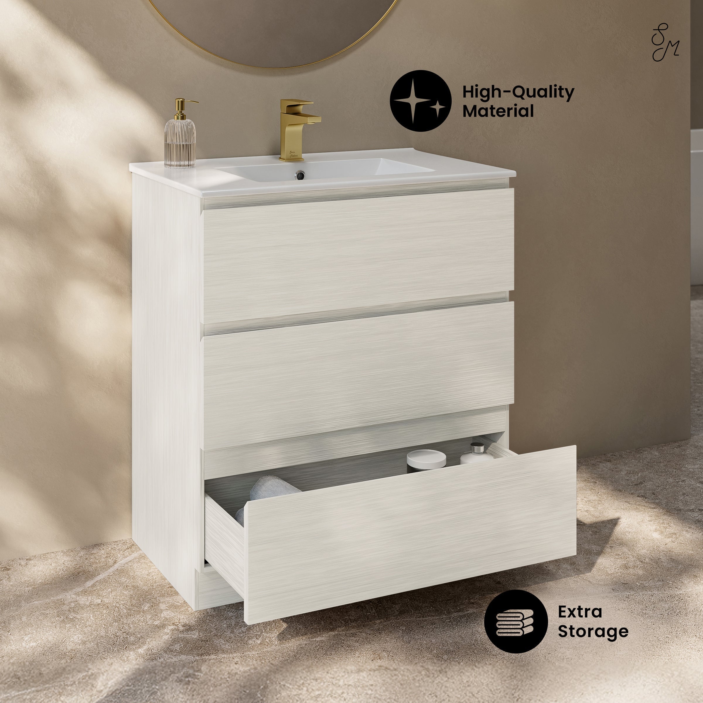 White Oak / Glossy White / 1-Hole