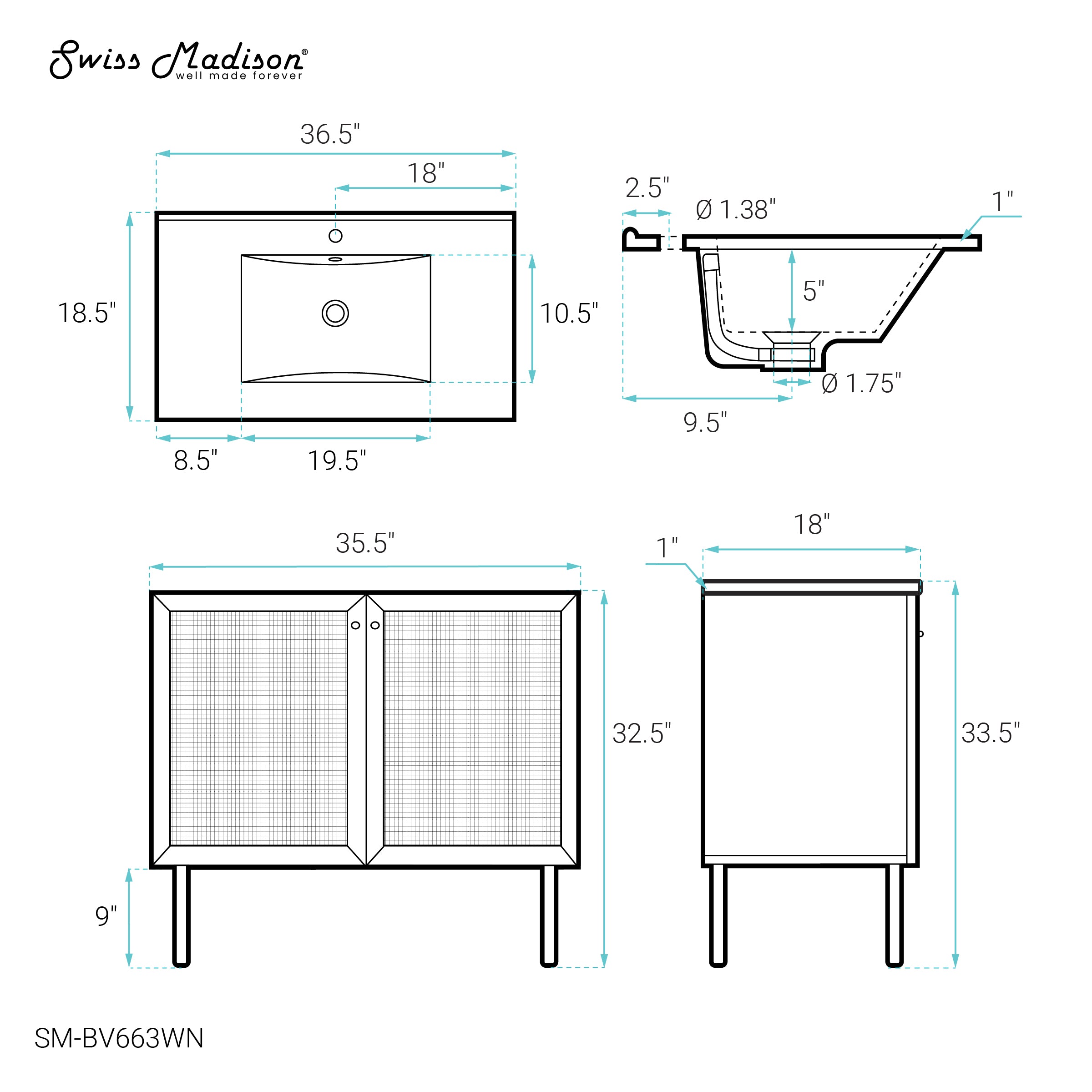 Brown Oak / White / 1-Hole