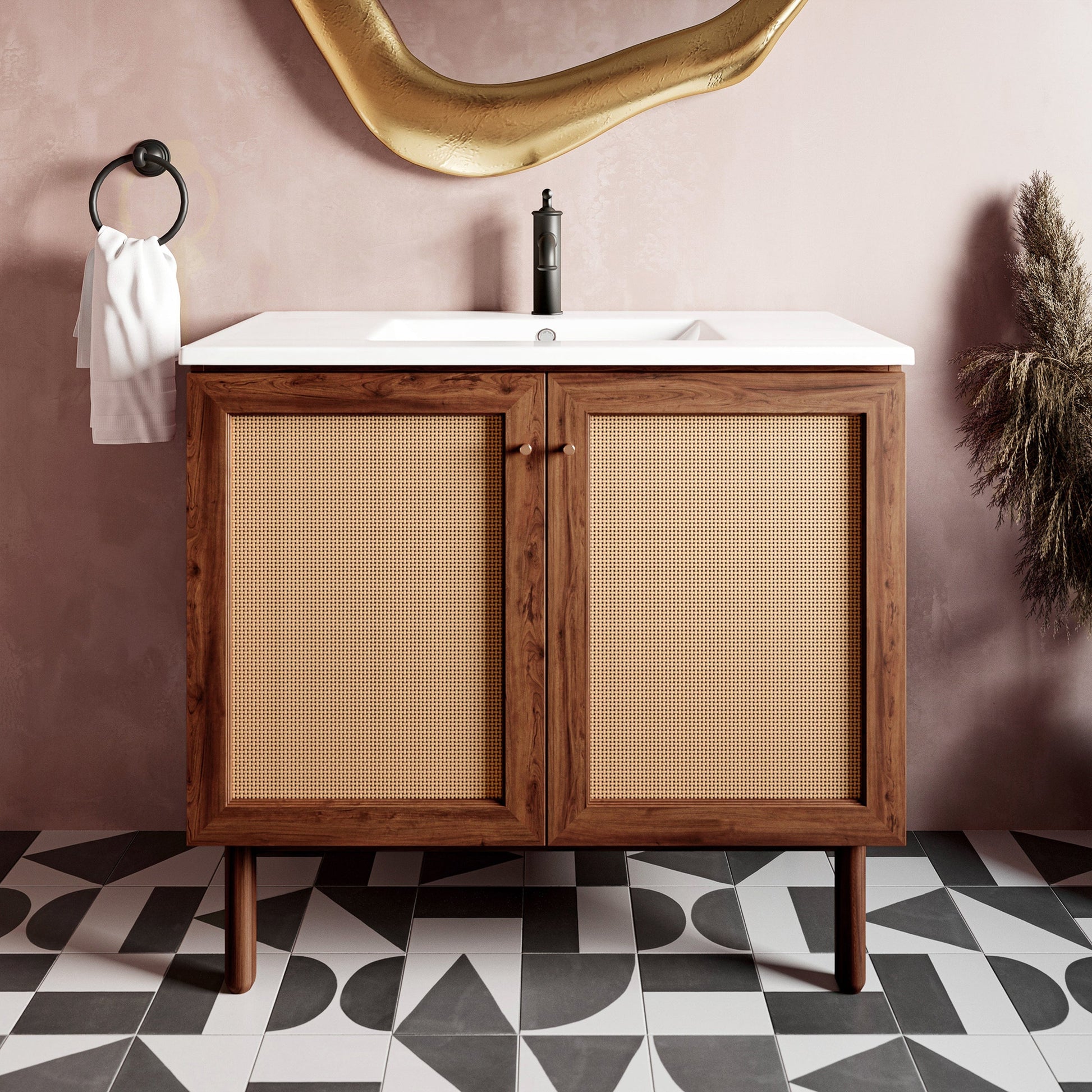 Brown Oak / White / 1-Hole