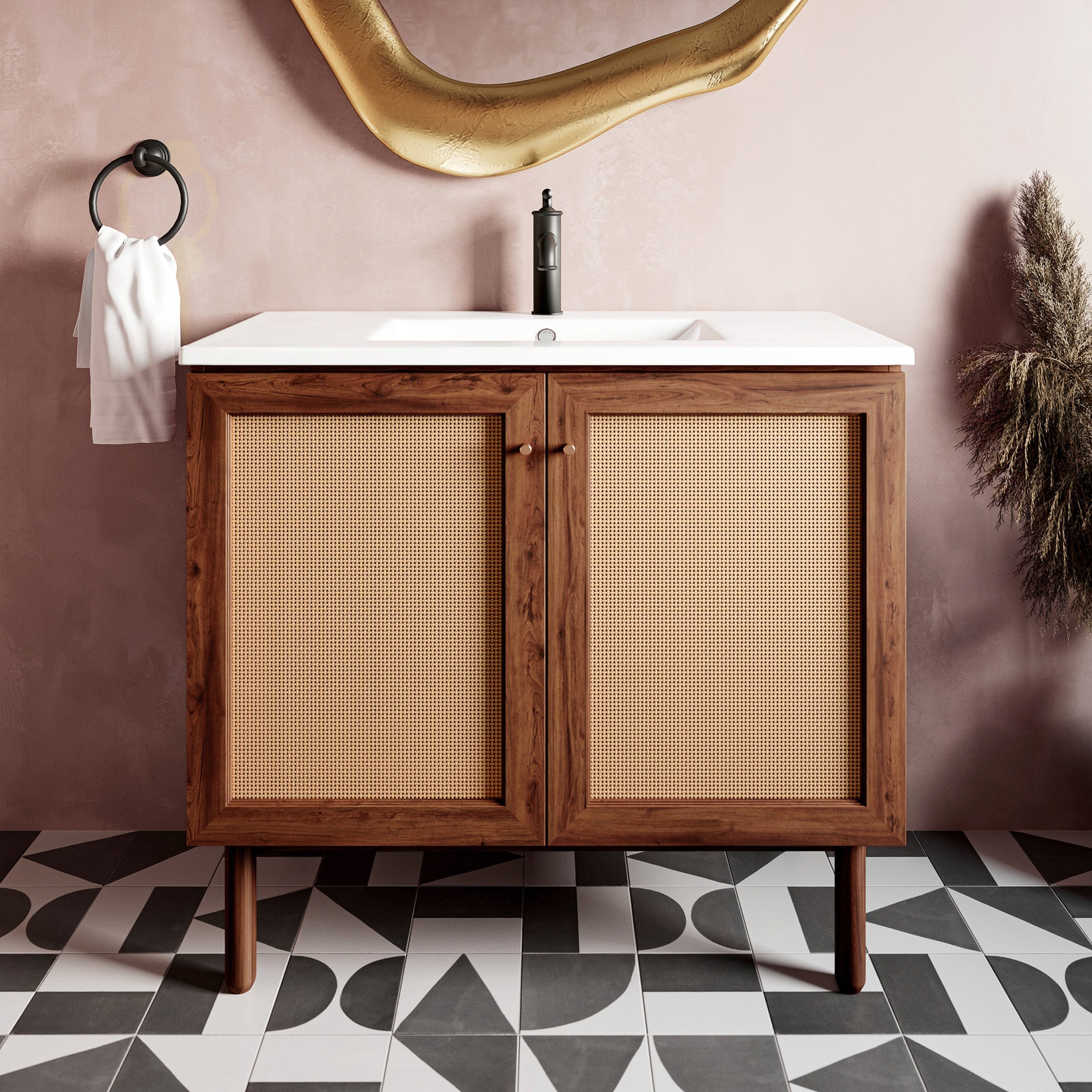 Brown Oak / White / 1-Hole