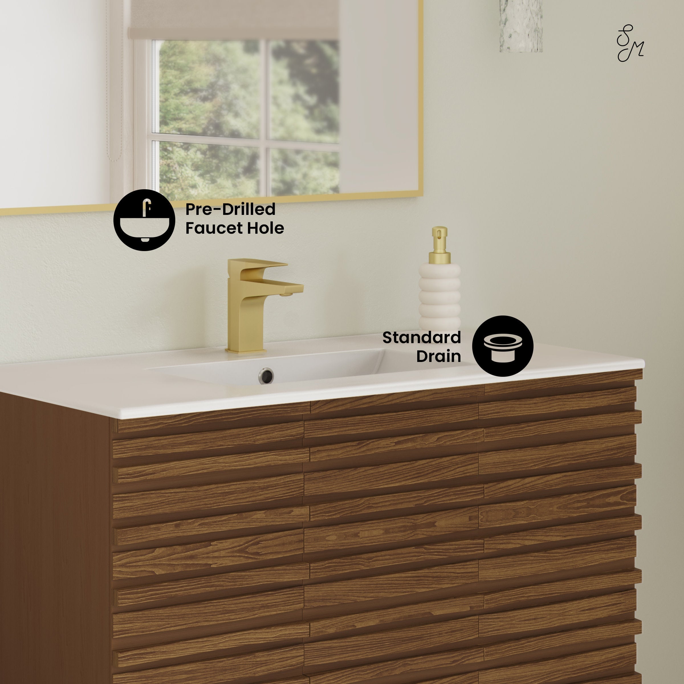 Brown Oak / White / 1-Hole