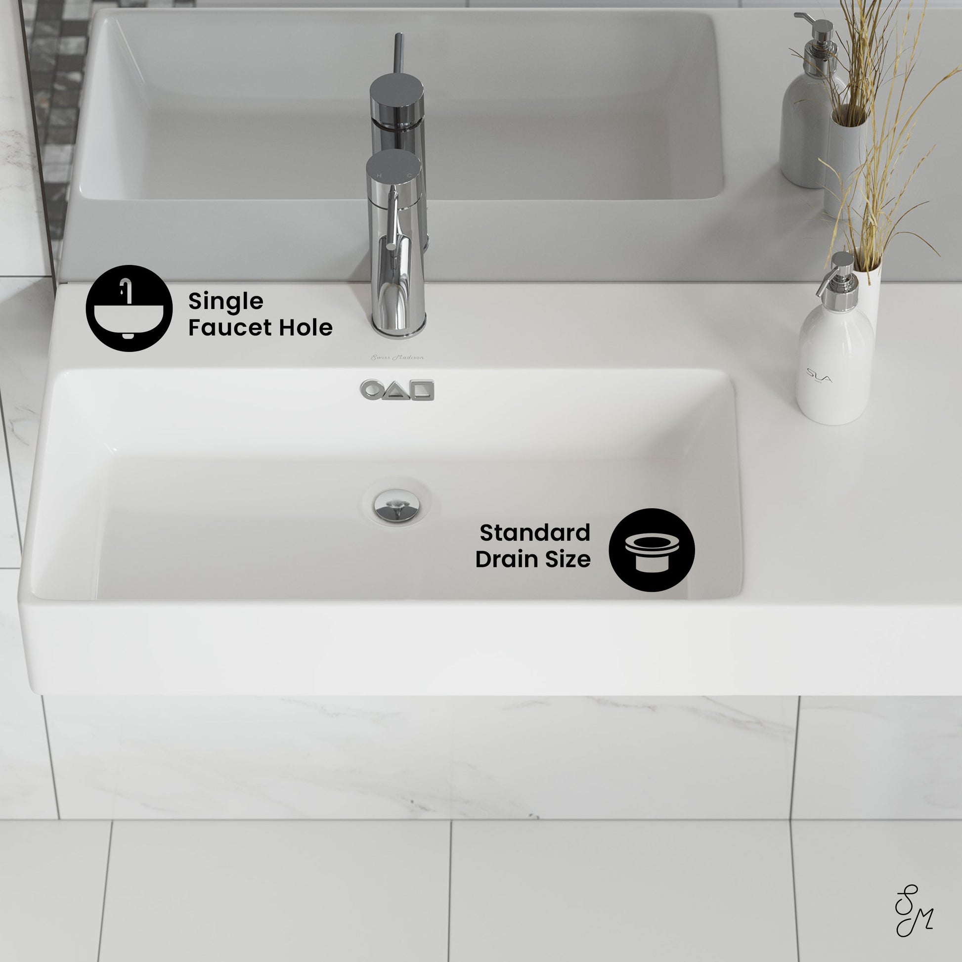 Glossy White / 1 Faucet Hole - Left