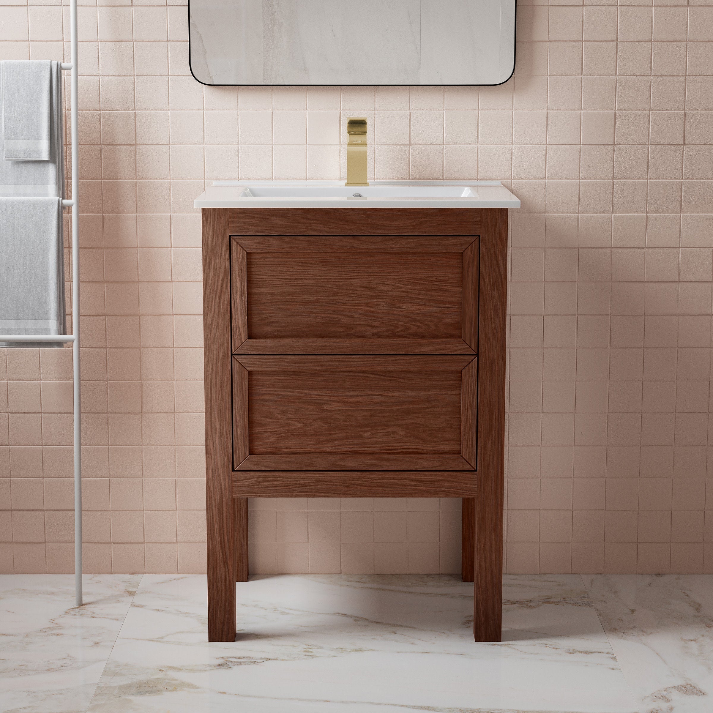 Brown Walnut / White / 1-Hole