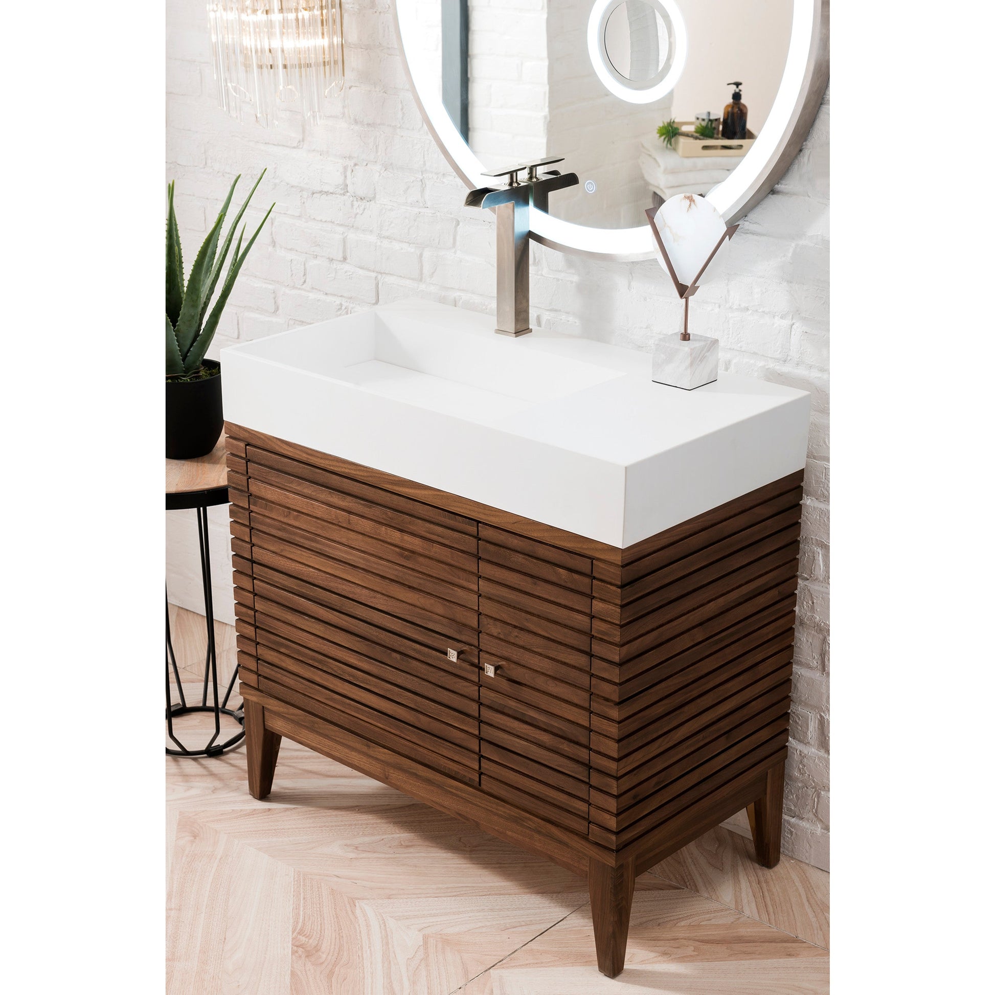 Mid-Century Walnut / Glossy White - 1 Faucet Hole