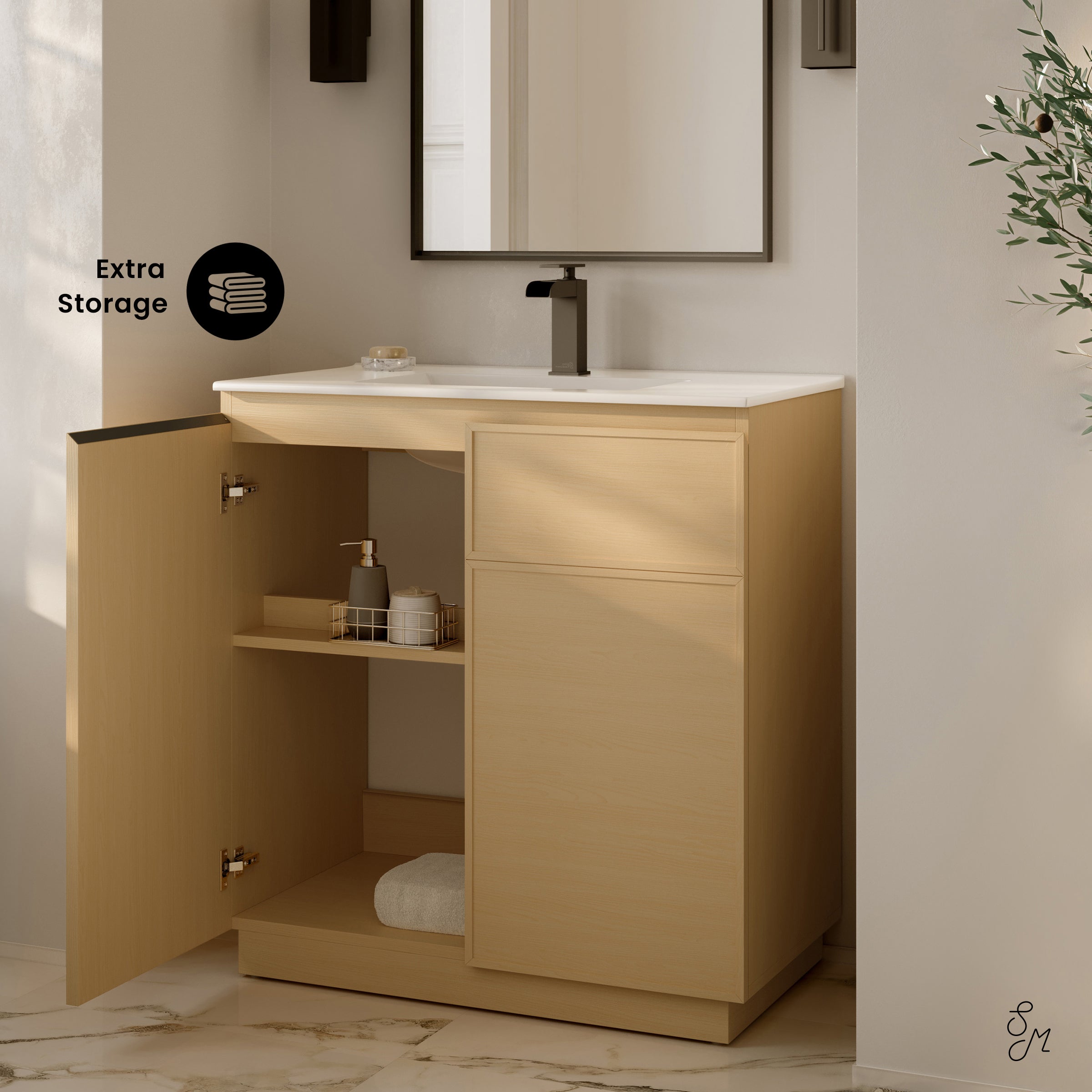 Natural Oak / White / 1-Hole