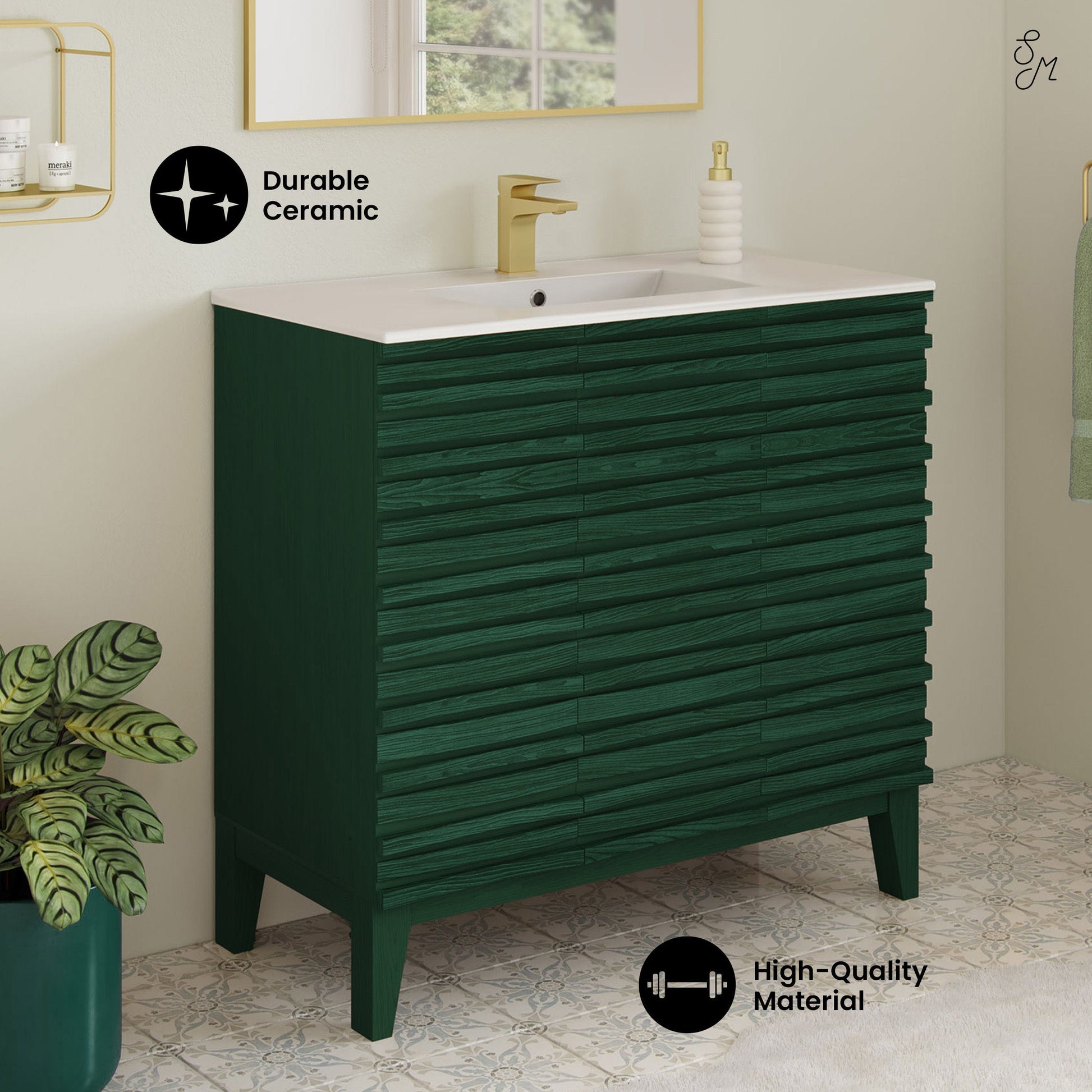 Green Oak / White / 1-Hole