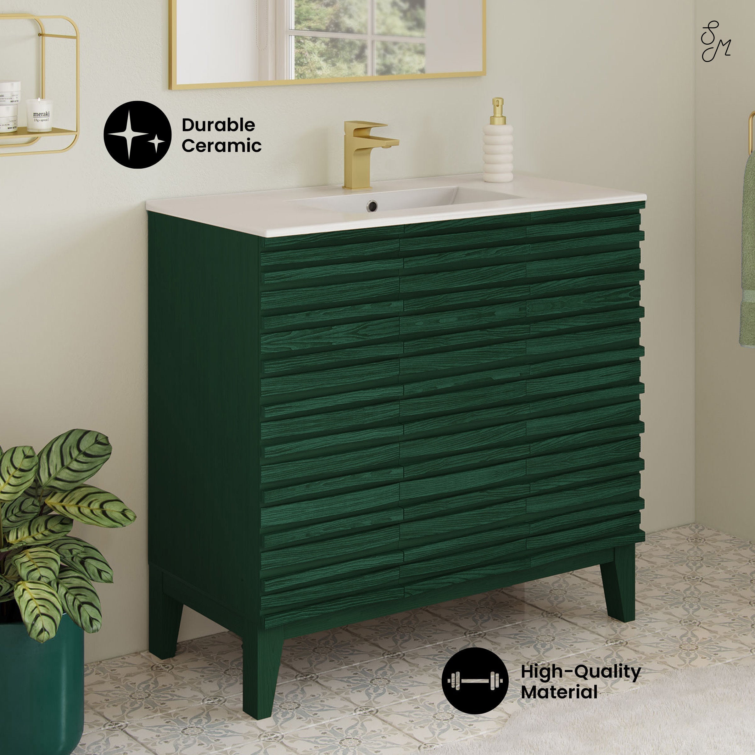 Green Oak / White / 1-Hole