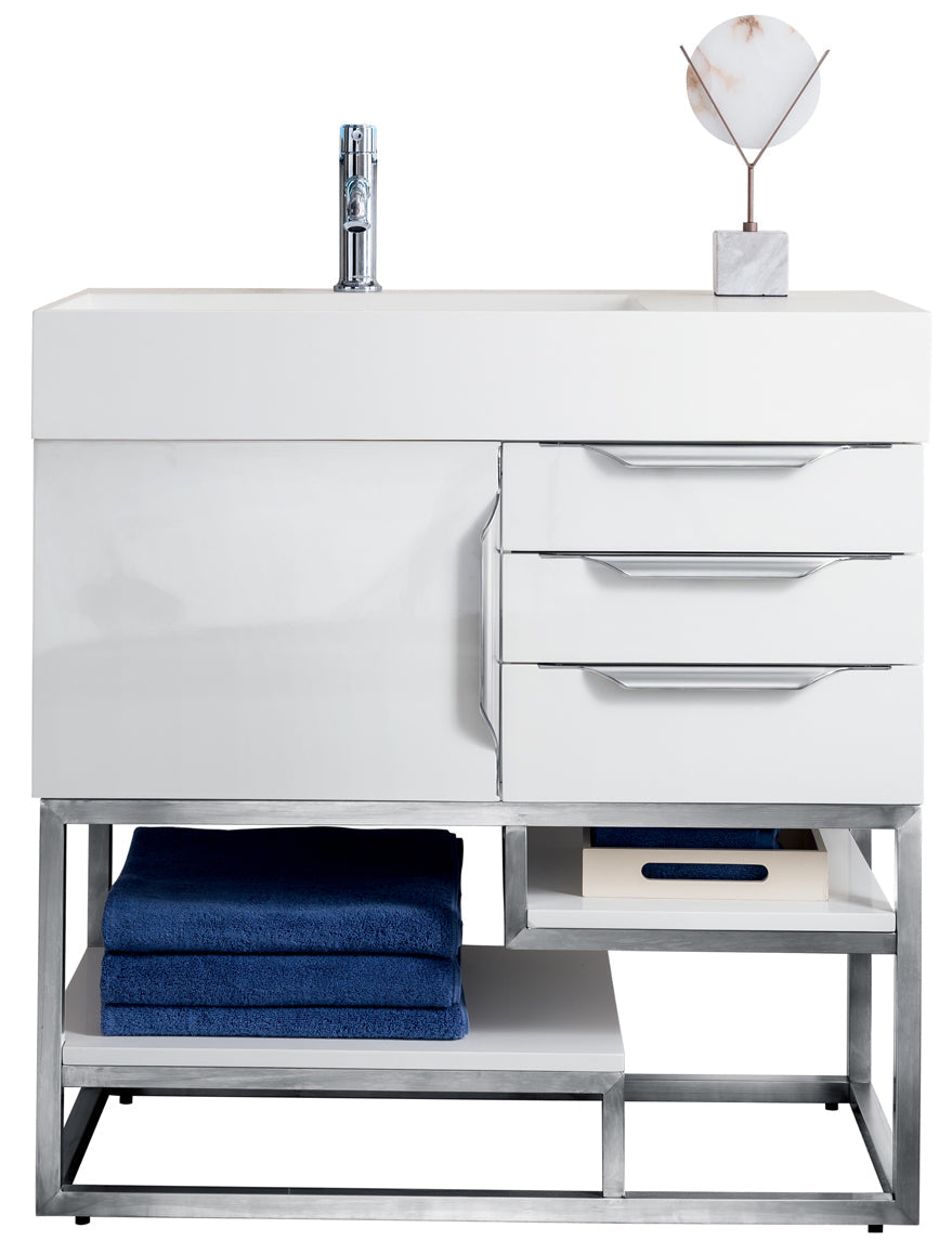 Glossy White / Brushed Nickel / Glossy White - 1 Faucet Hole