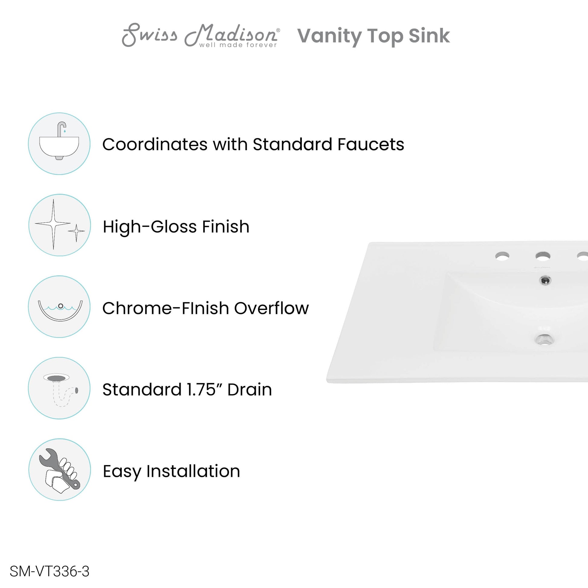 Glossy White / 3-Hole / Center