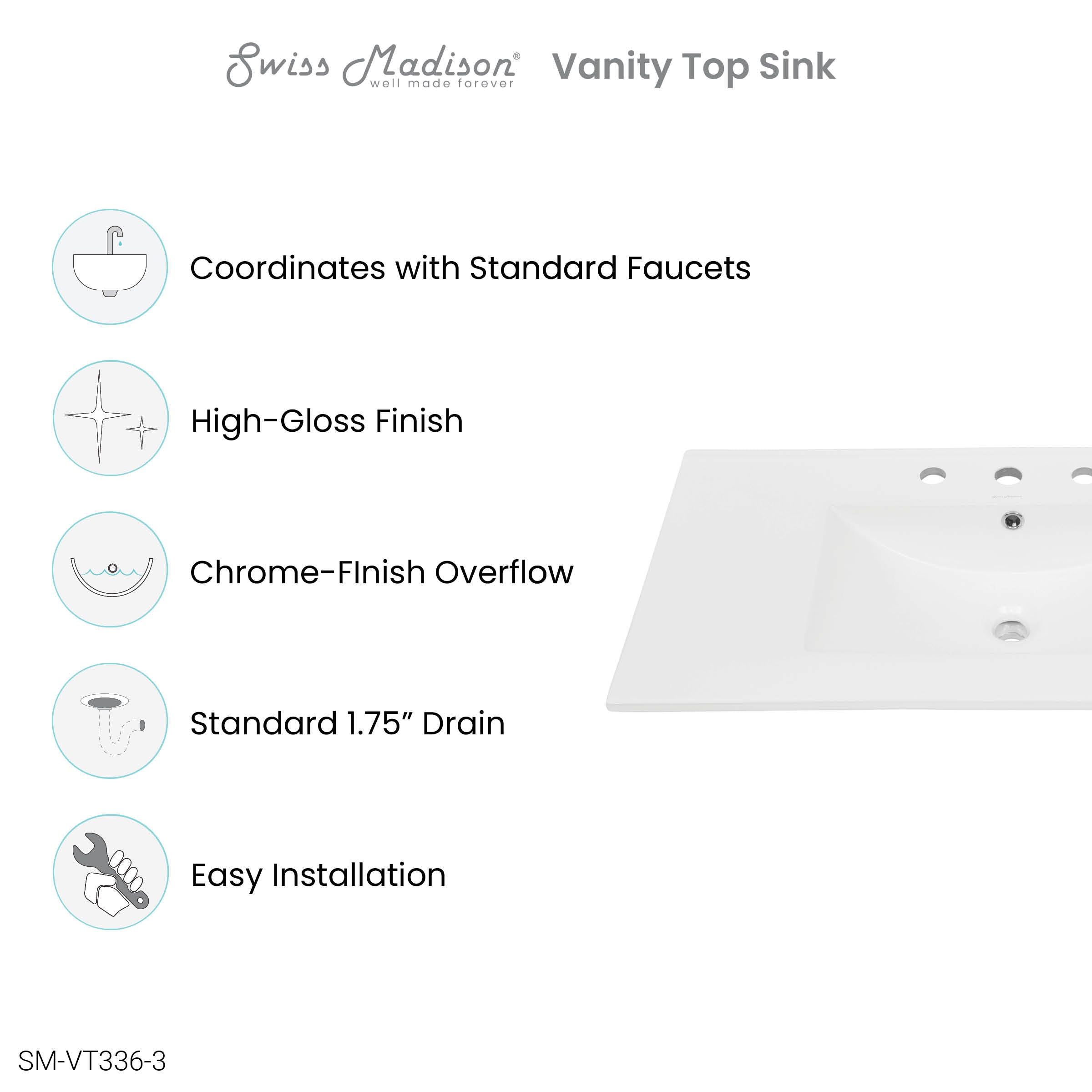 Glossy White / 3-Hole / Center