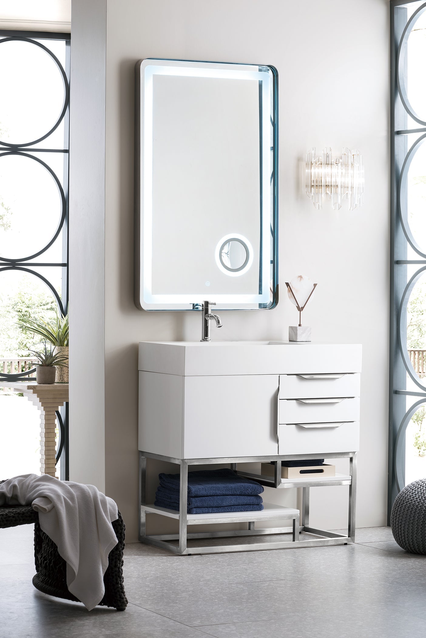 Glossy White / Brushed Nickel / Glossy White - 1 Faucet Hole