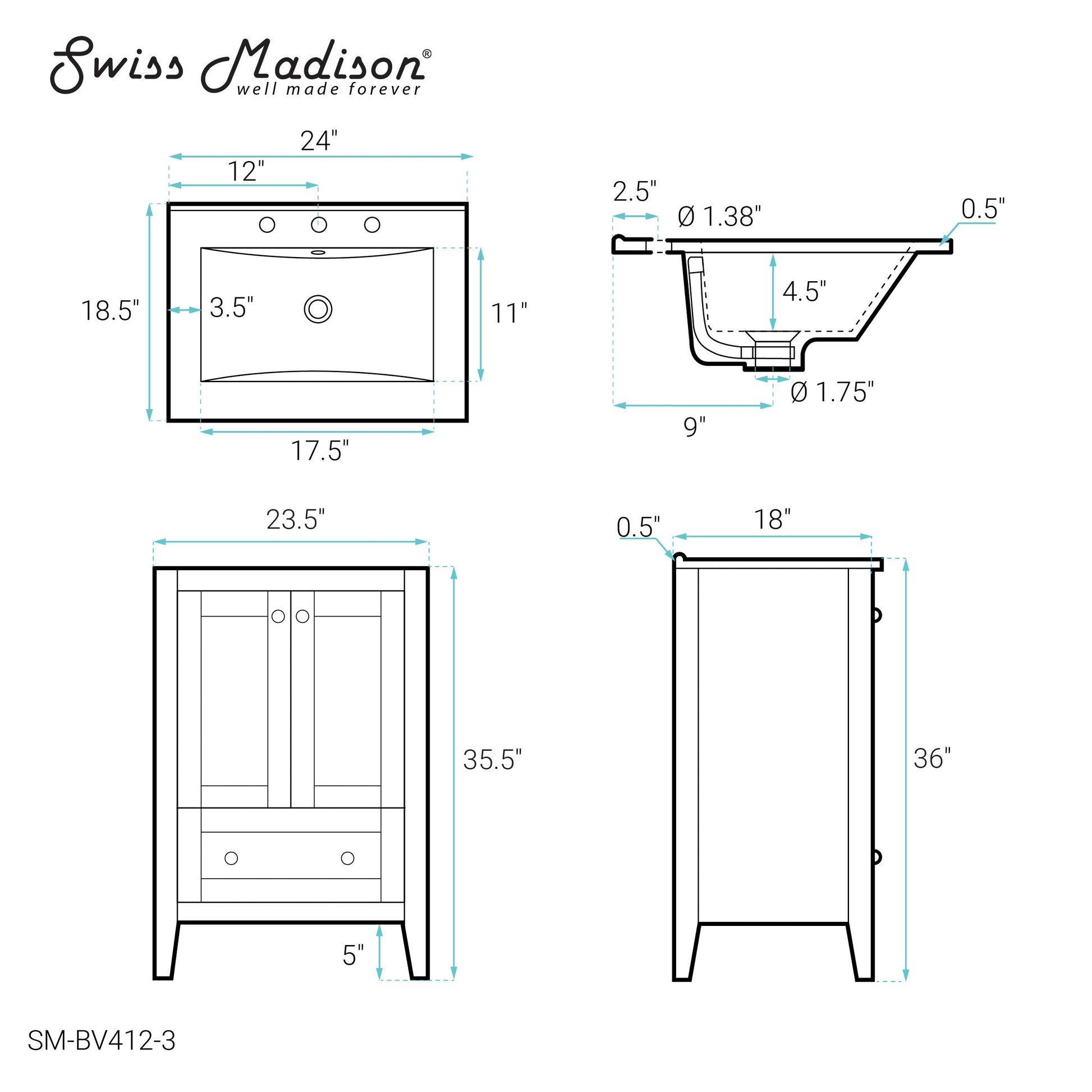 White / White / 3-Hole