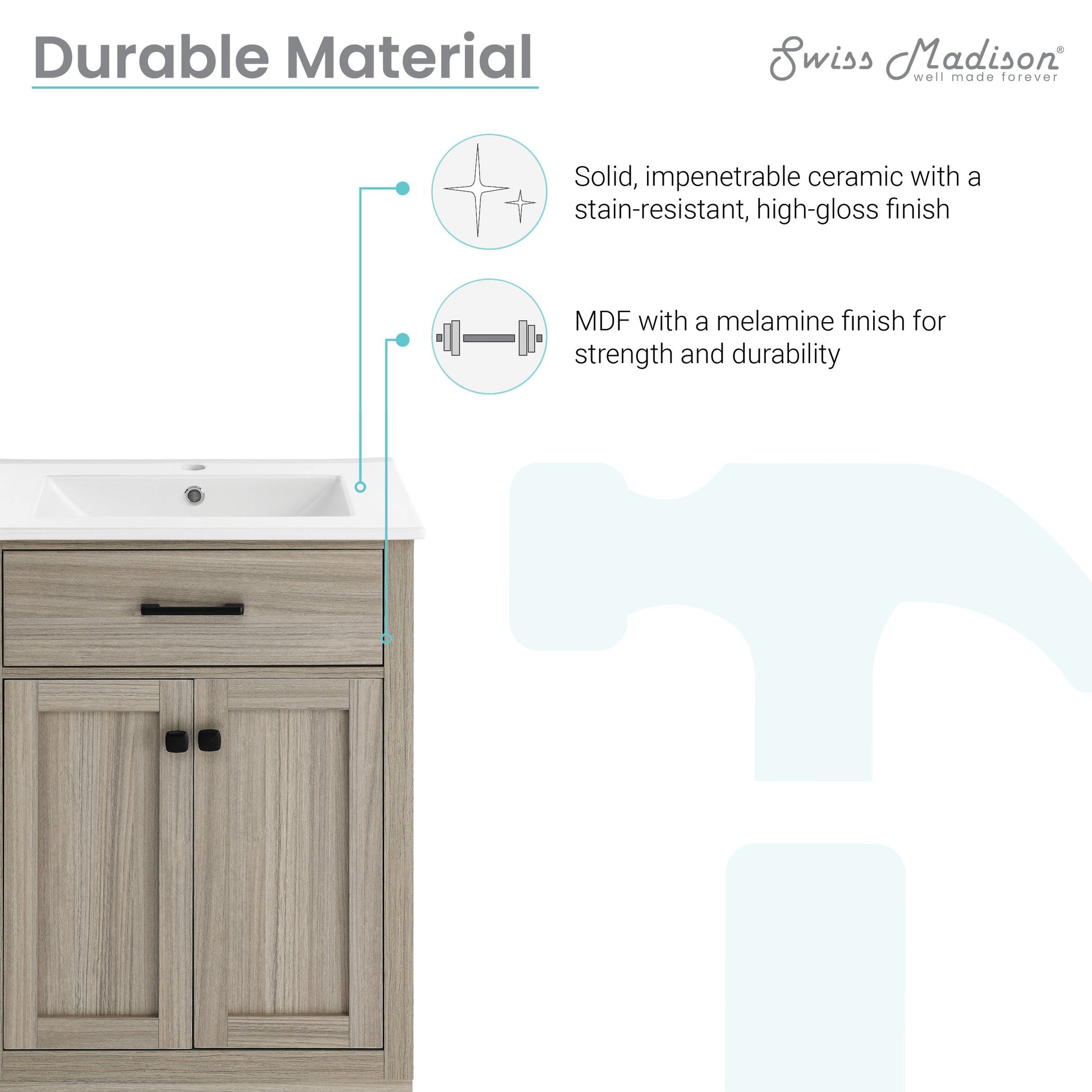 Weathered Oak / White / 1-Hole