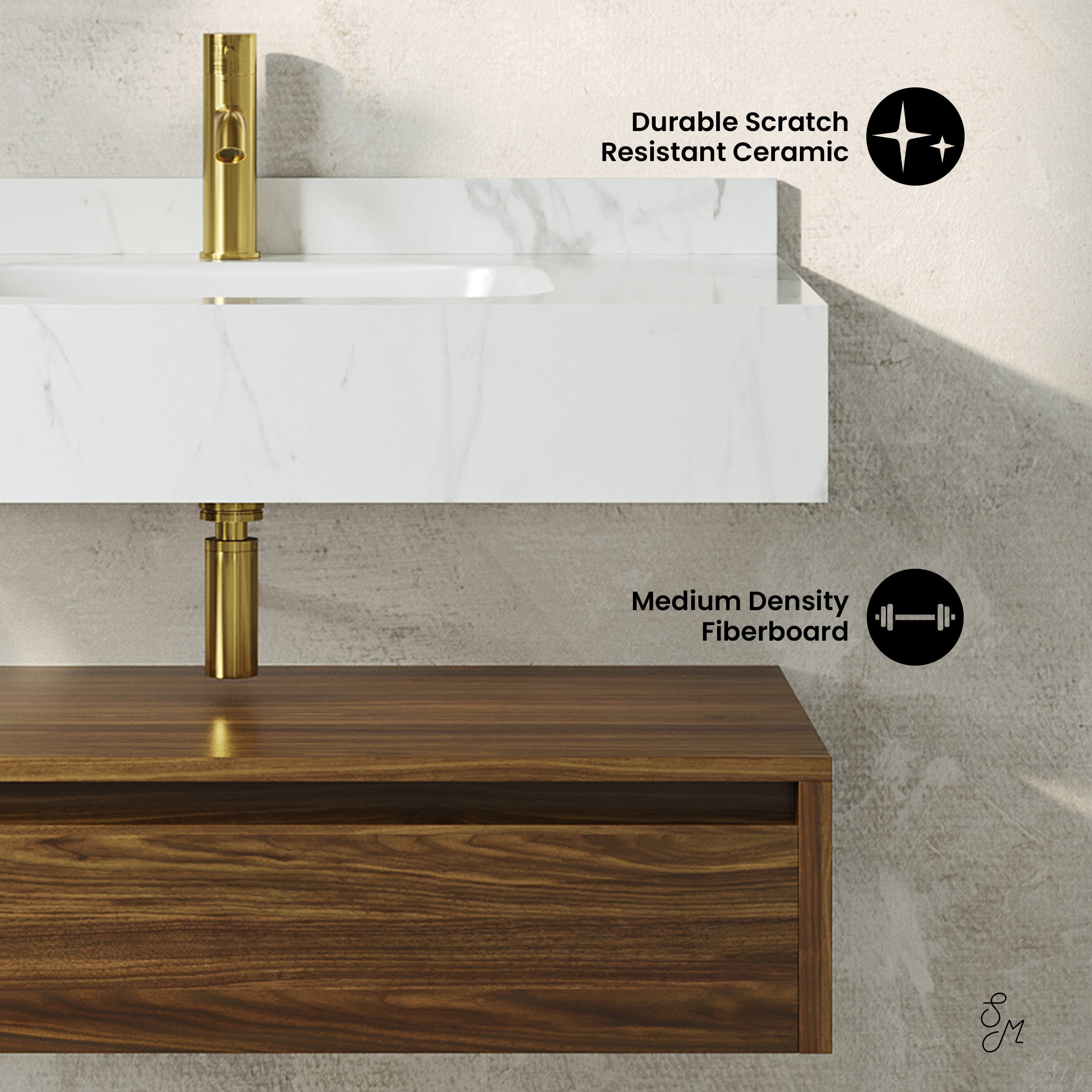 Brown Oak / White Marble