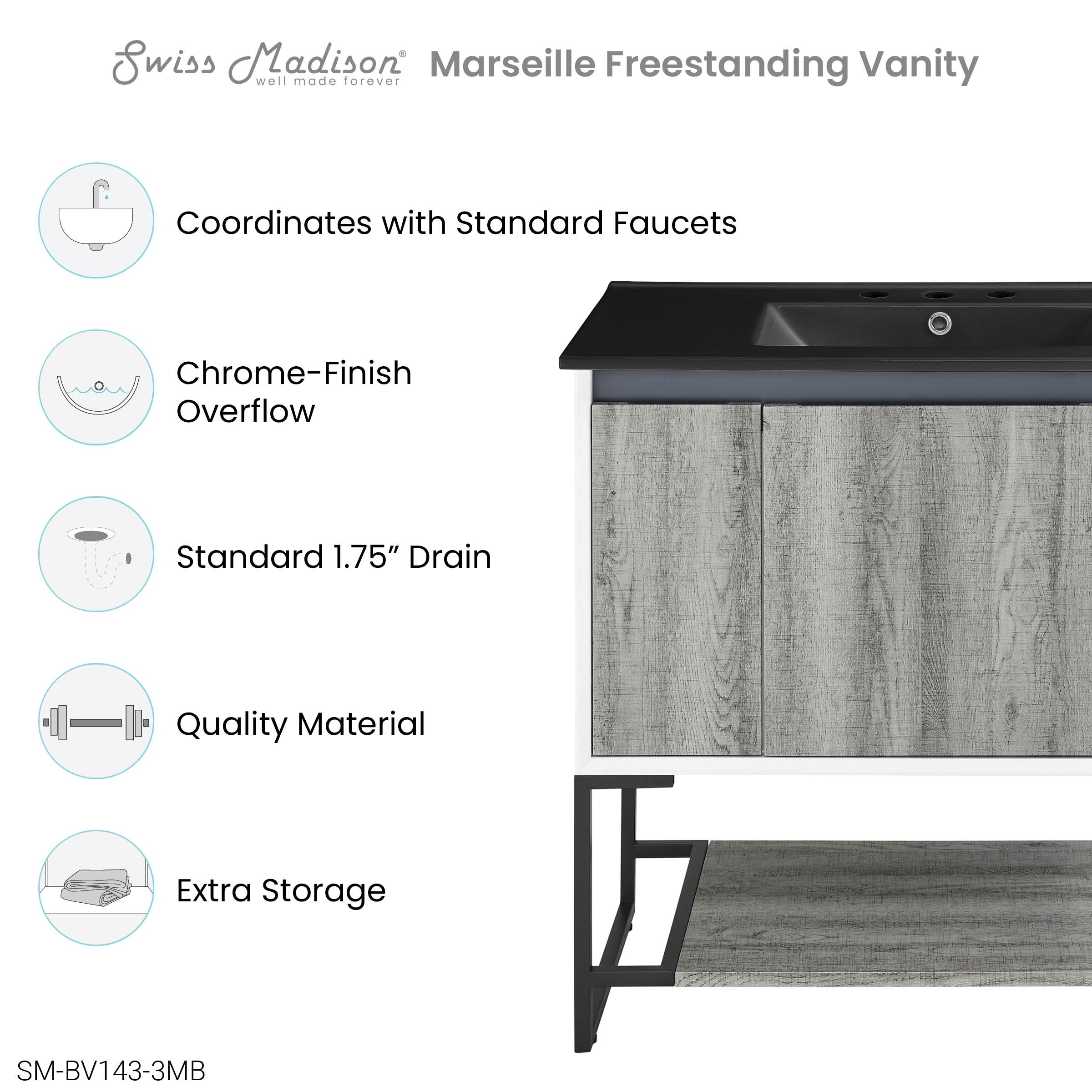 Gray Oak / Matte Black / 3-Hole
