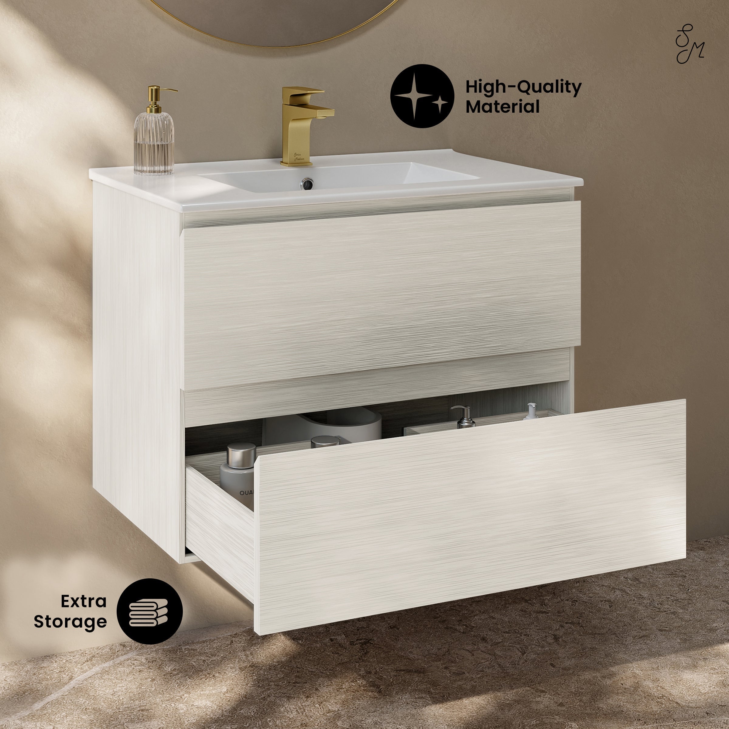 White Oak / Glossy White / 1-Hole