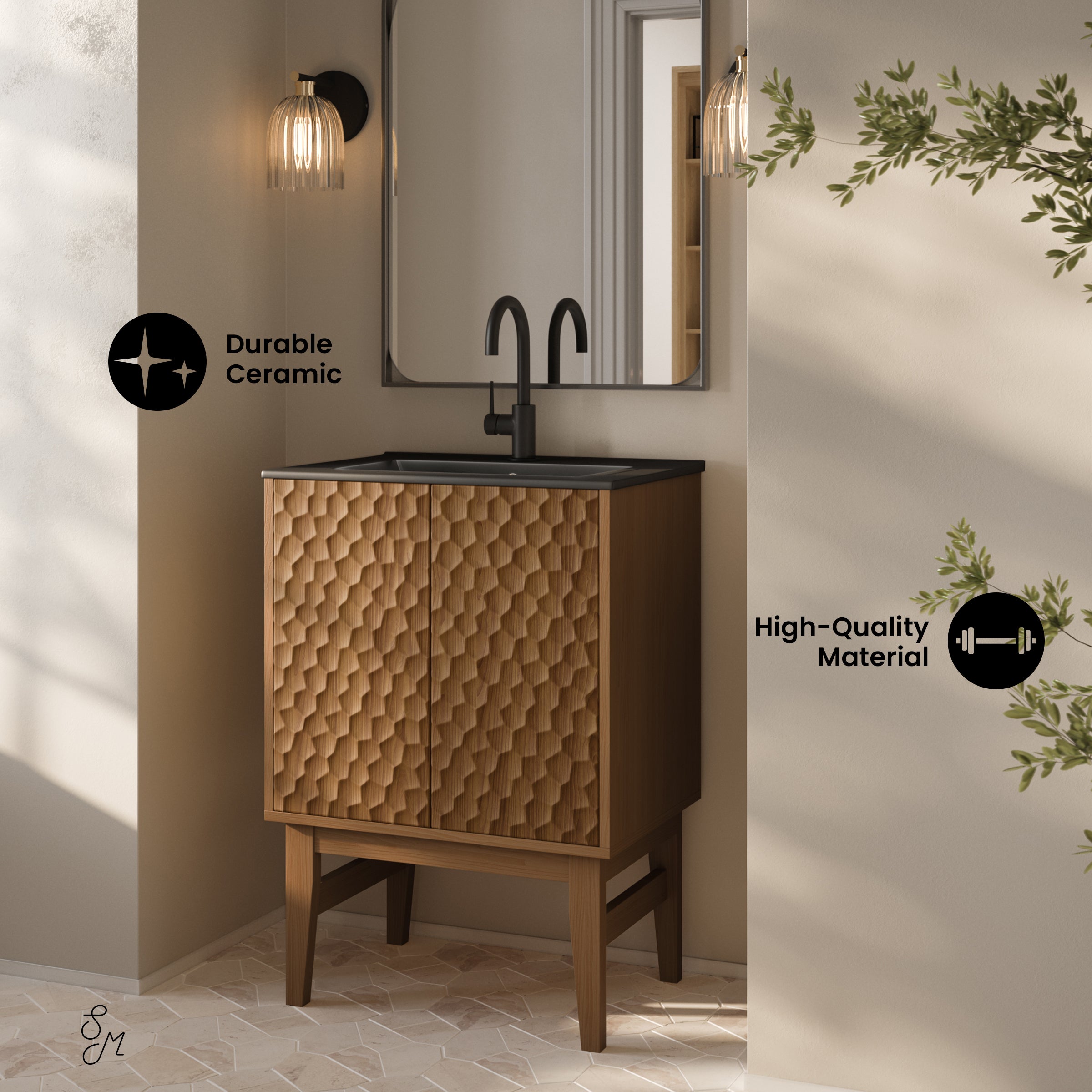 Brown Oak / Matte Black / 1-Hole