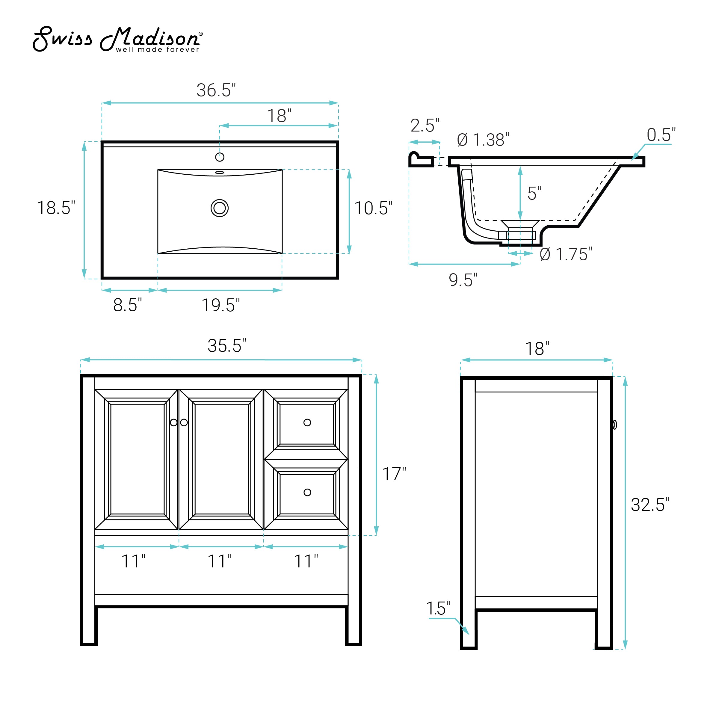 White Oak / Black / 1-Hole