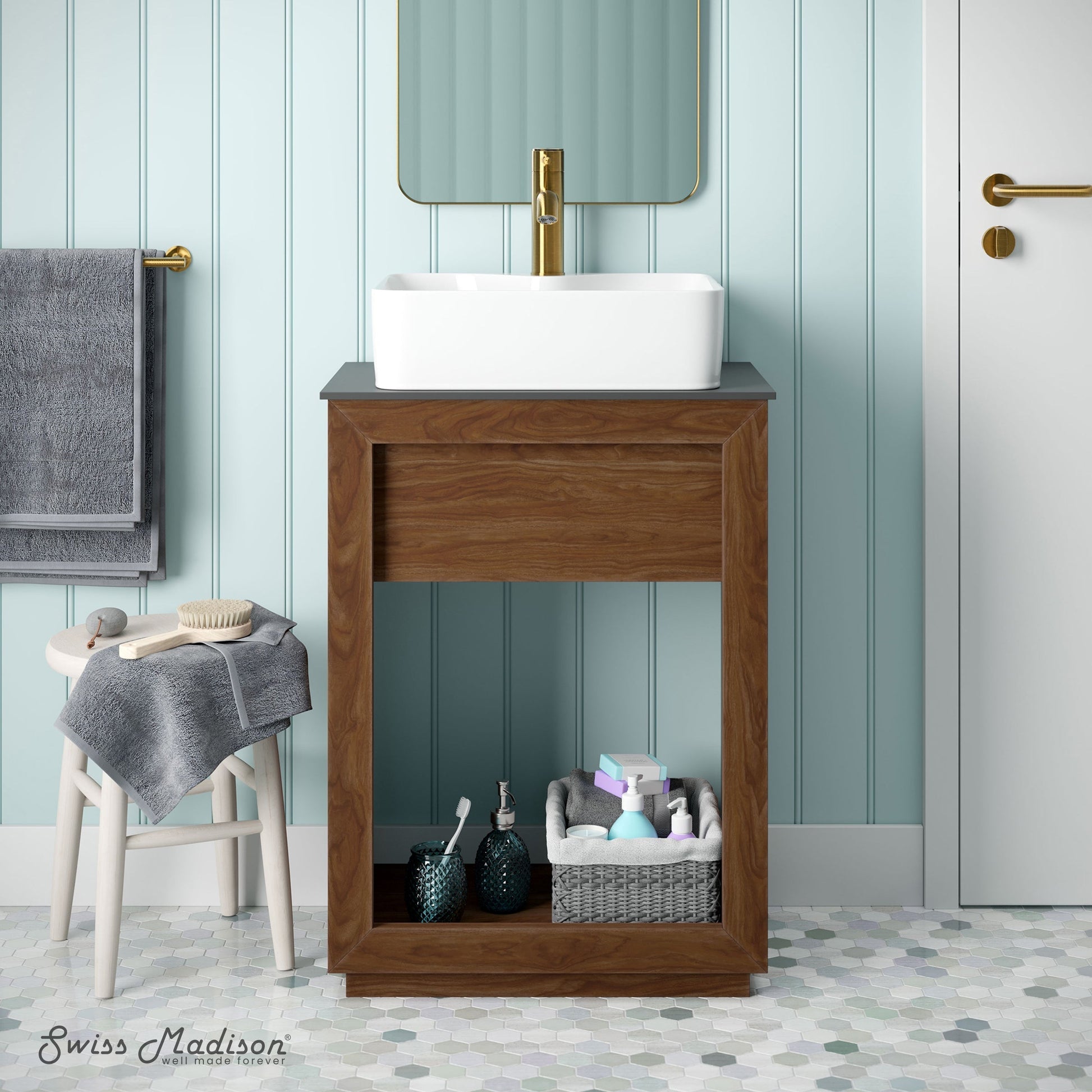 Brown Oak / White / 1-Hole