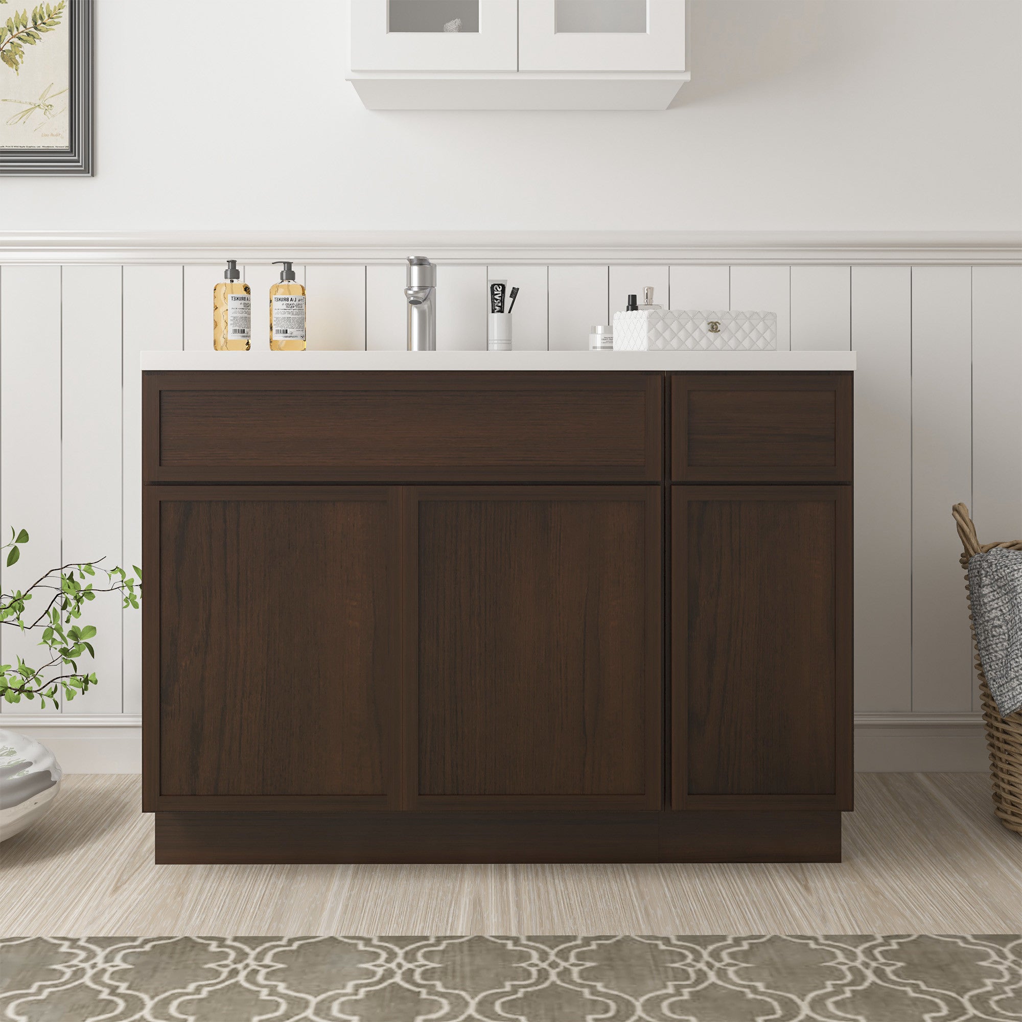 Vanity Art Alora 45" Wood Bathroom Vanity Cabinet without Top - 1 Drawer and 3 Doors