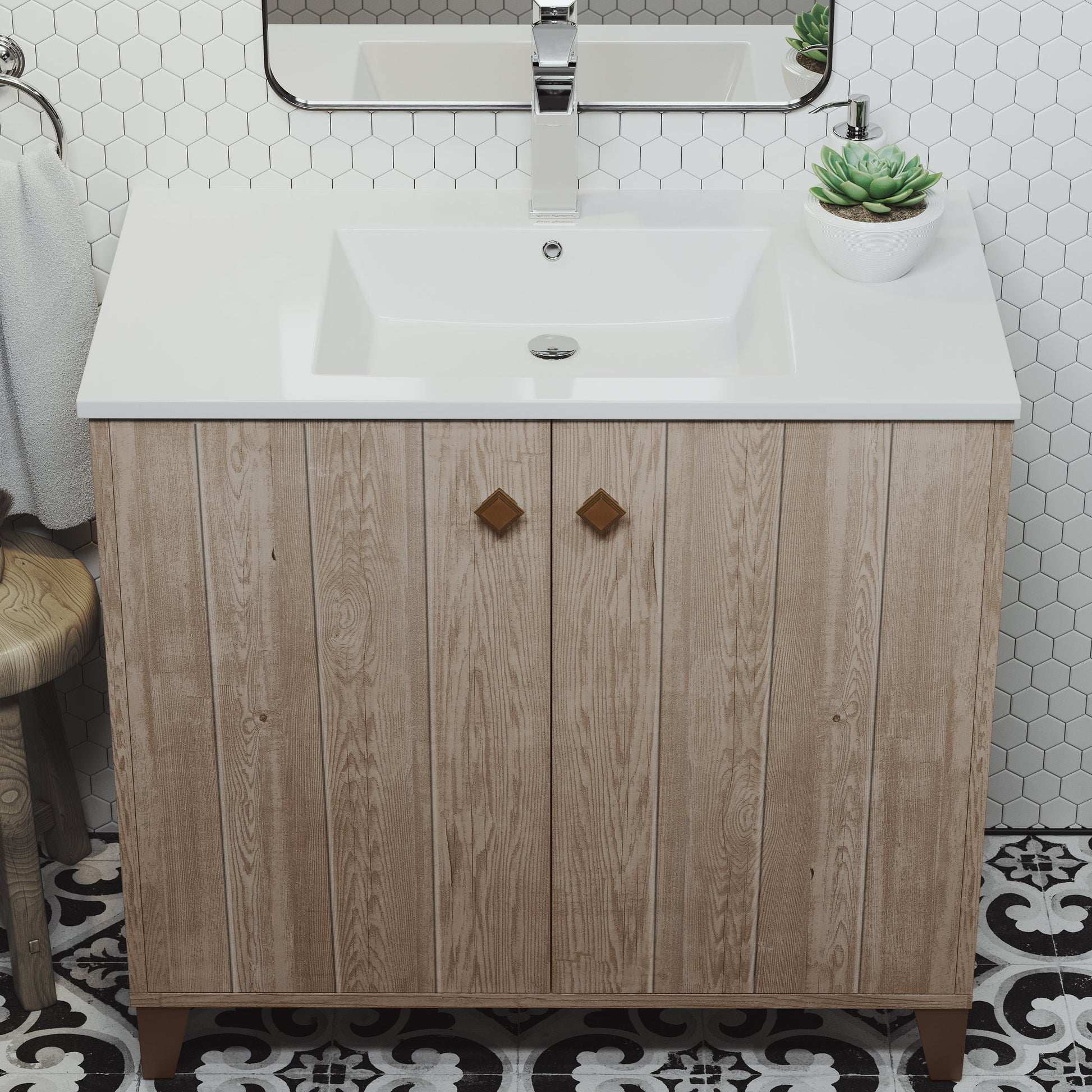 Gray Oak / White / 1-Hole